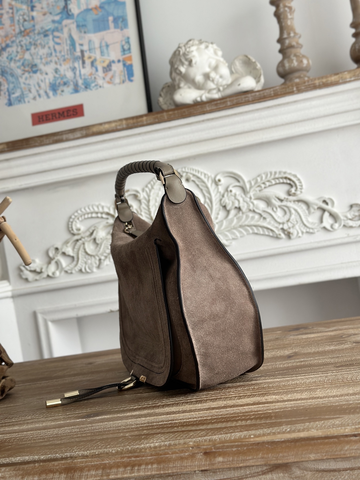 [TOP] Chloe Marcie Bag Suede Leather 37*25*9.5cm - Gray - 711 Luxury