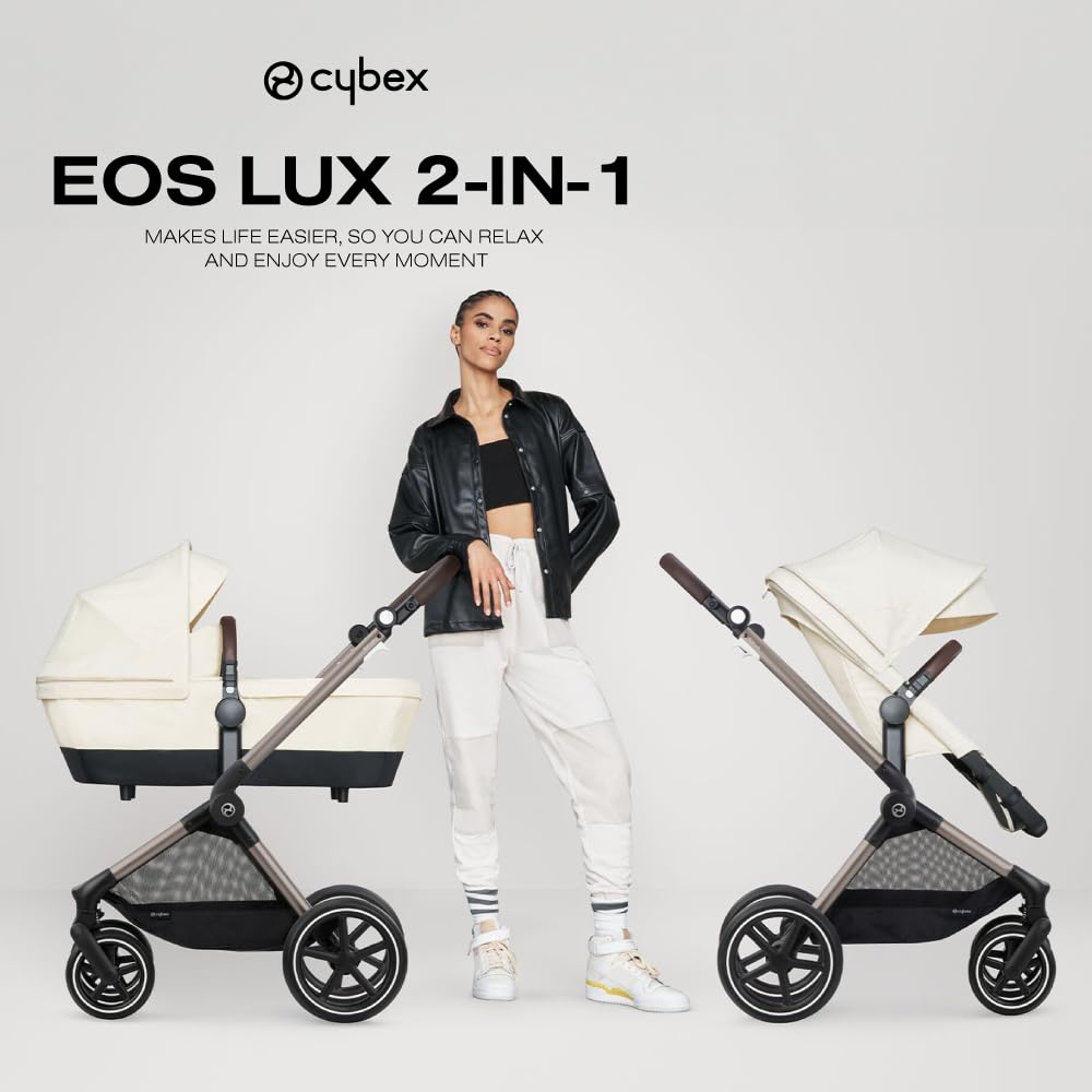 Cybex EOS 2-in-1 Stroller - Bassinet Stroller Converts to Toddler Stroller with One-Hand Recline - Bassinet and Toddler Seat Included, Reversible & Travel System Ready, Seashell Beige