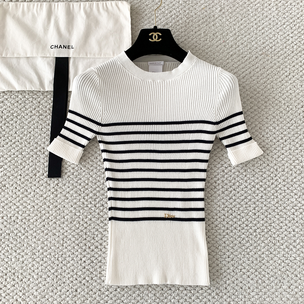Dior Women's Knitted Striped Short-sleeved Sweater #380121