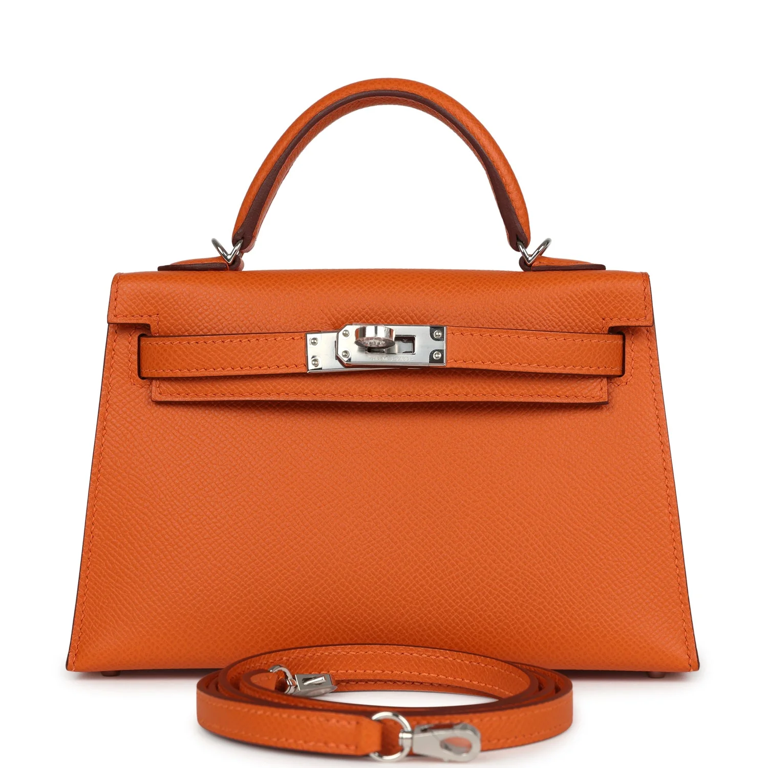 Hermes Kelly Sellier  Orange Epsom Palladium Hardware