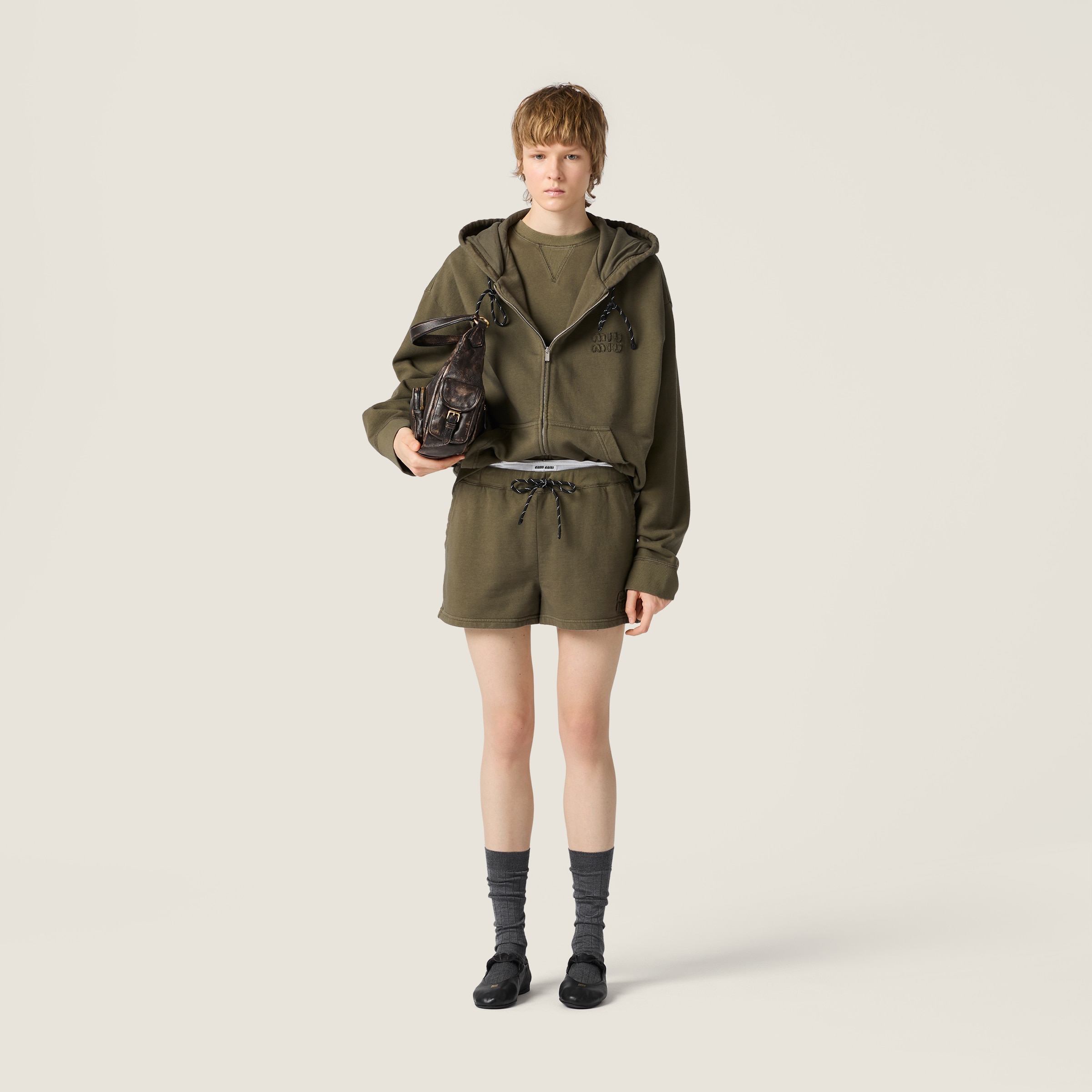 Designer green Clothing MiuMiu Forest Green Garment-dyed Hoodie Jacket #394985 View 2 | Nigo Office