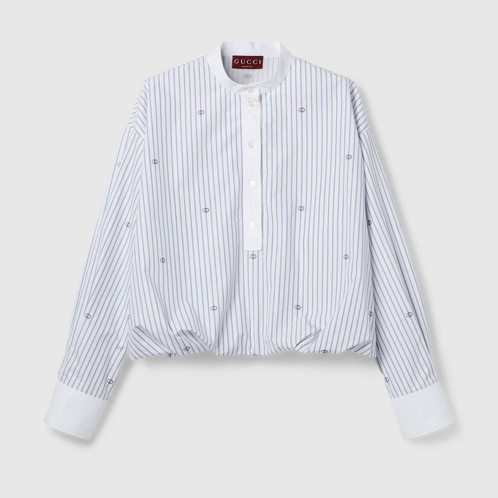 GUCCI Interlocking G Thin Pinstripe Cotton Shirt in White #388730