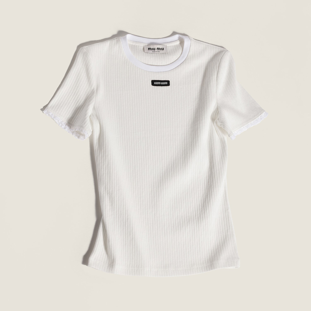 Designer white Clothing MiuMiu White Cotton T-shirt #390456 View 2 | Nigo Office
