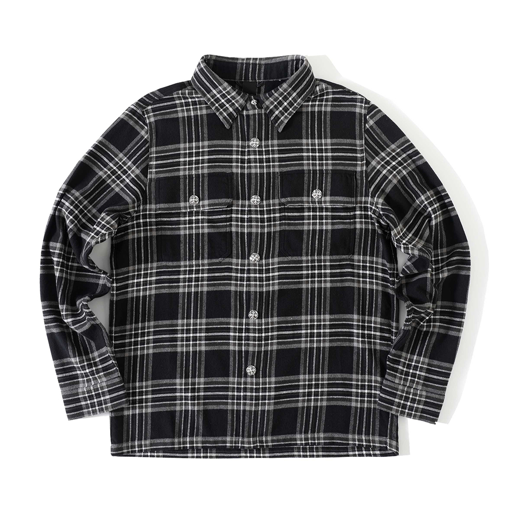 Chrome Hearts black Clothing Chrome Hearts Black and Gray Plaid Cross Long-sleeved Shirt Pants #396321 View 2 | Nigo Office