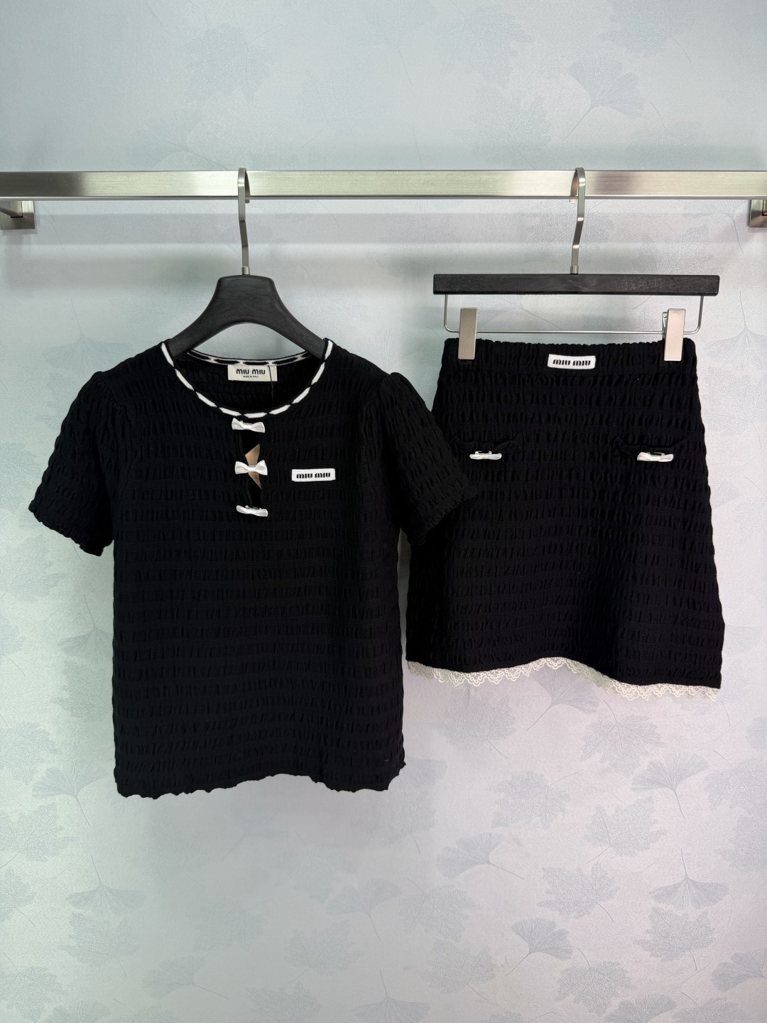 [TOP] Miu Miu T-shirt + Skirt Set - Black - 711 Luxury