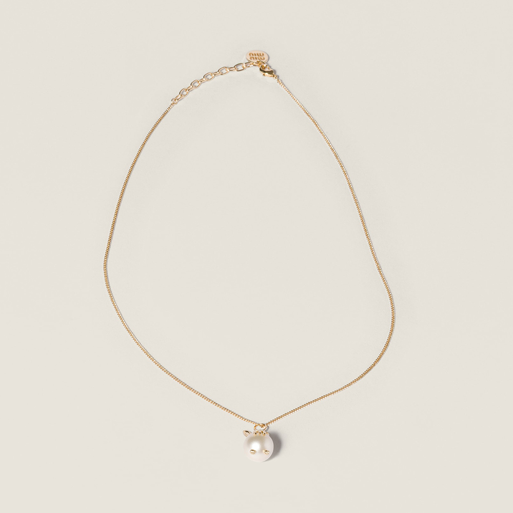 Designer cream Jewelry MiuMiu Gold cream Metal Necklace With Pendant #393711 View 2 | Nigo Office
