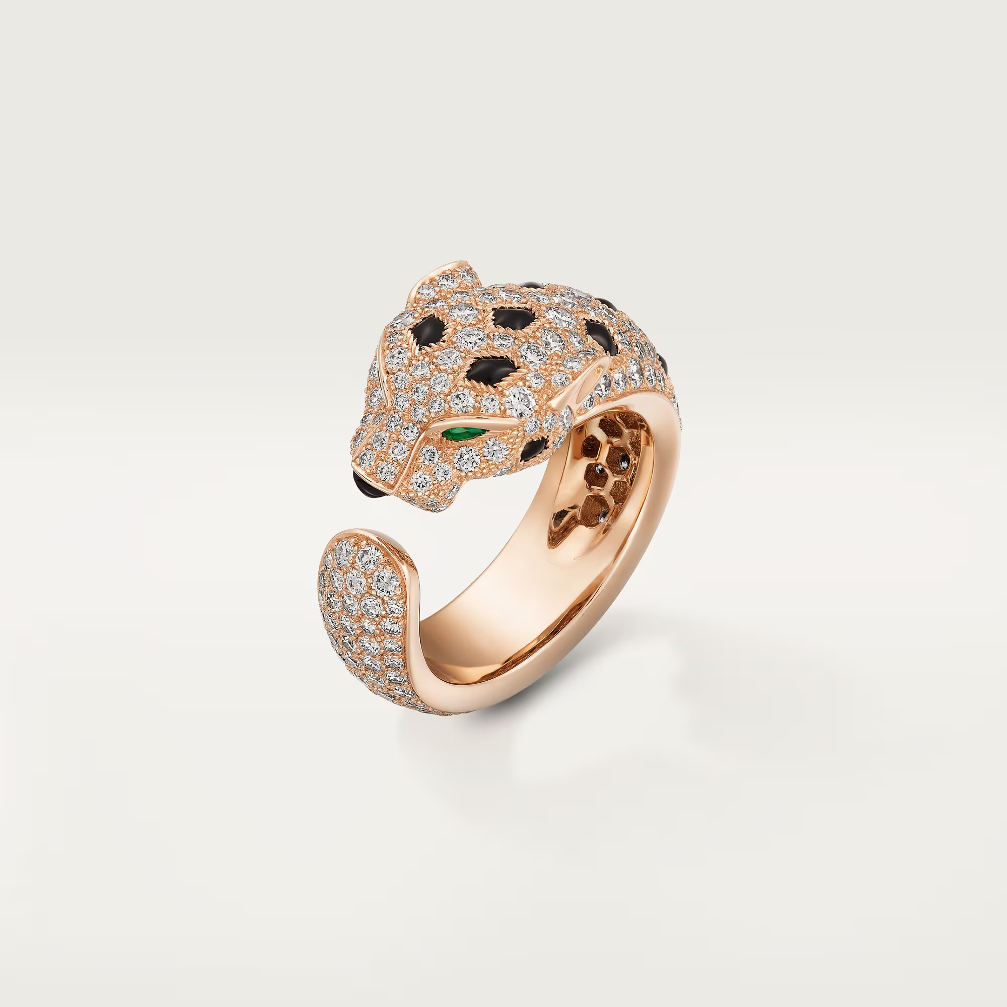 Carty Panther Motif Ring, Rose Gold, Medium Model, Half-Paved