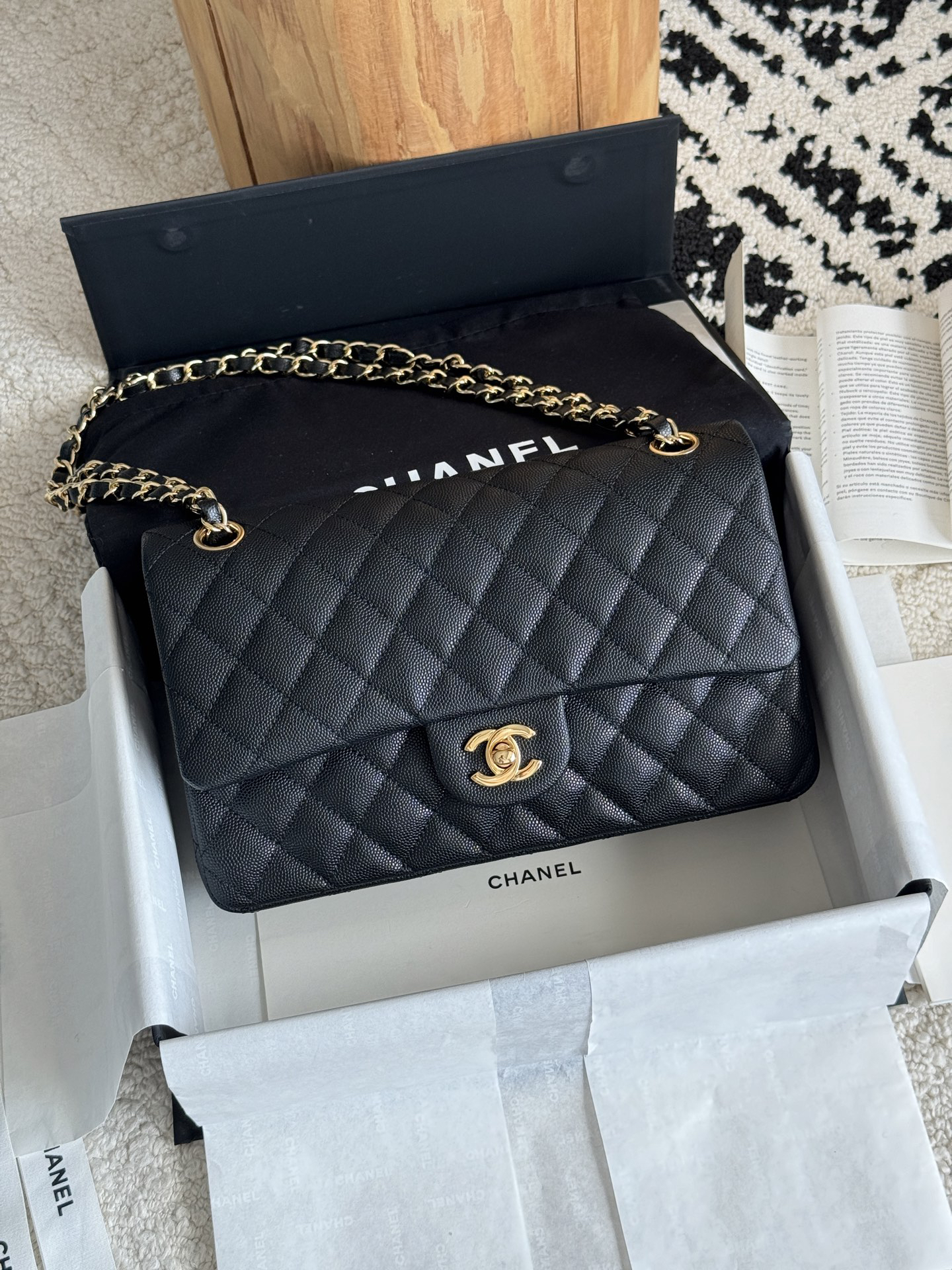 [TOP] CHANEL Classic Flap Bag Caviar 25.5cm - Black & GHW - 711 Luxury