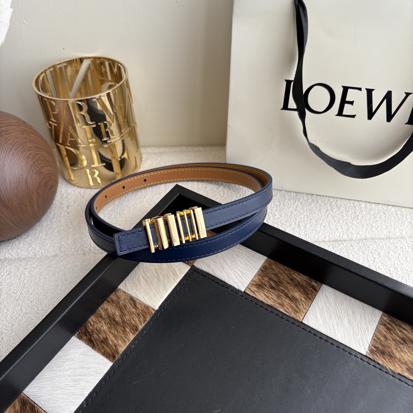 [TOP] LOEWE Leather Belt 1.5 cm - Blue - 711 Luxury
