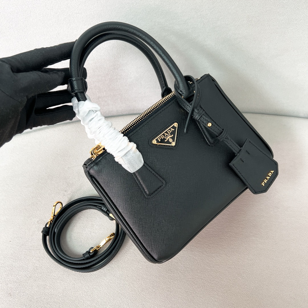 [TOP] PRADA Galleria Saffiano Bag 20x14.5x9.5cm - Black & GHW