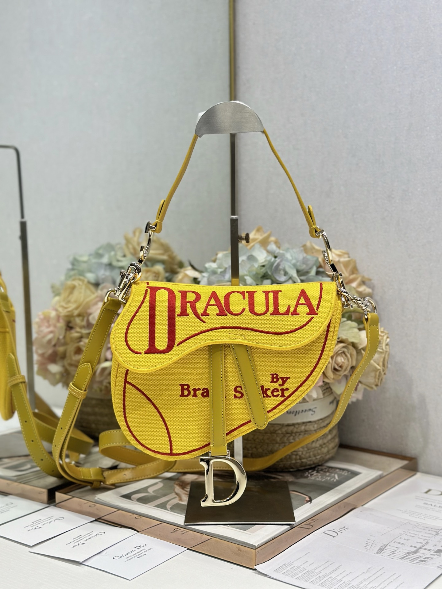 DIOR Saddle Bag with Strap Yellow and Red Book Cover Embroidery #385376