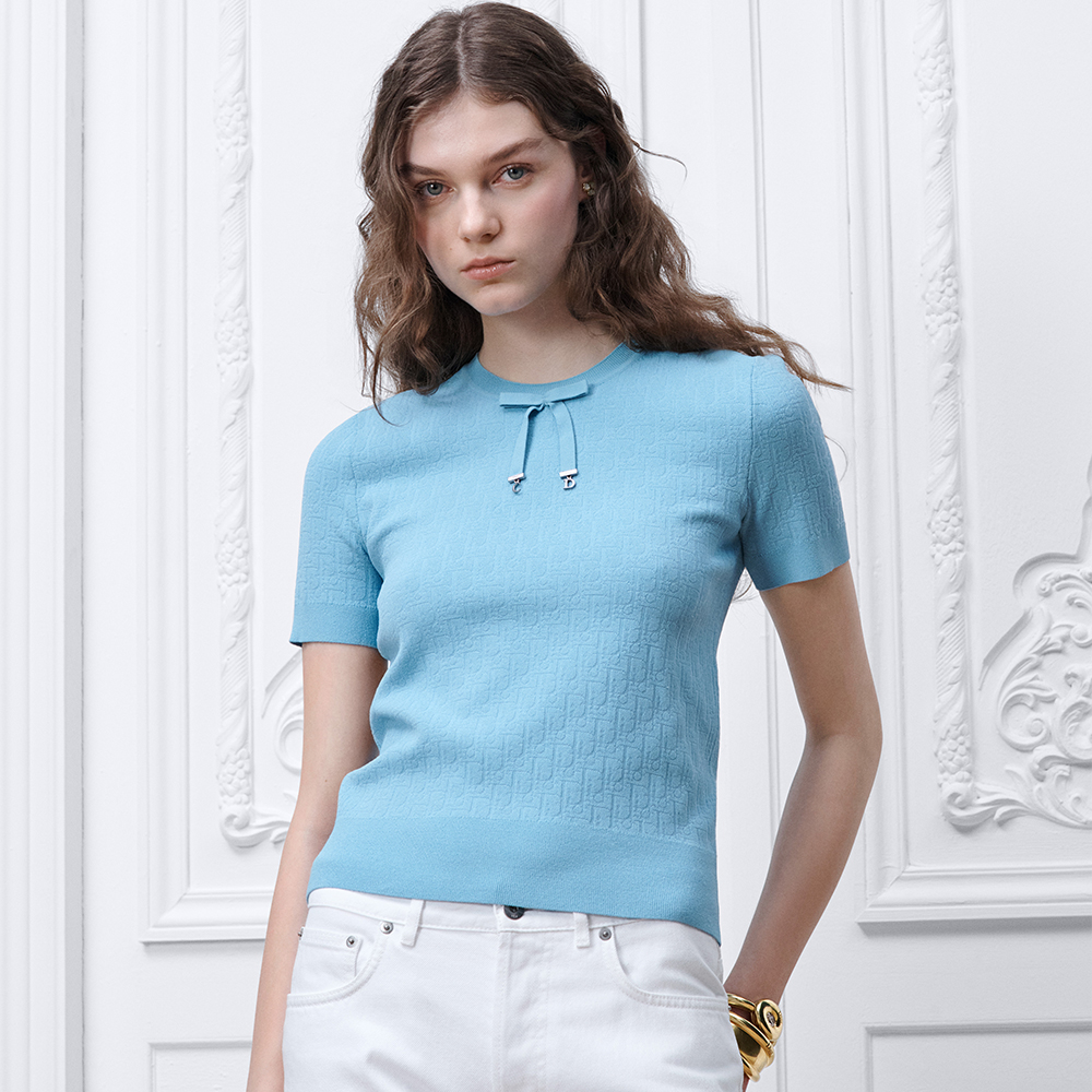 DIOR Short-Sleeved Sweater Blue Dior Oblique Technical Jacquard #380031