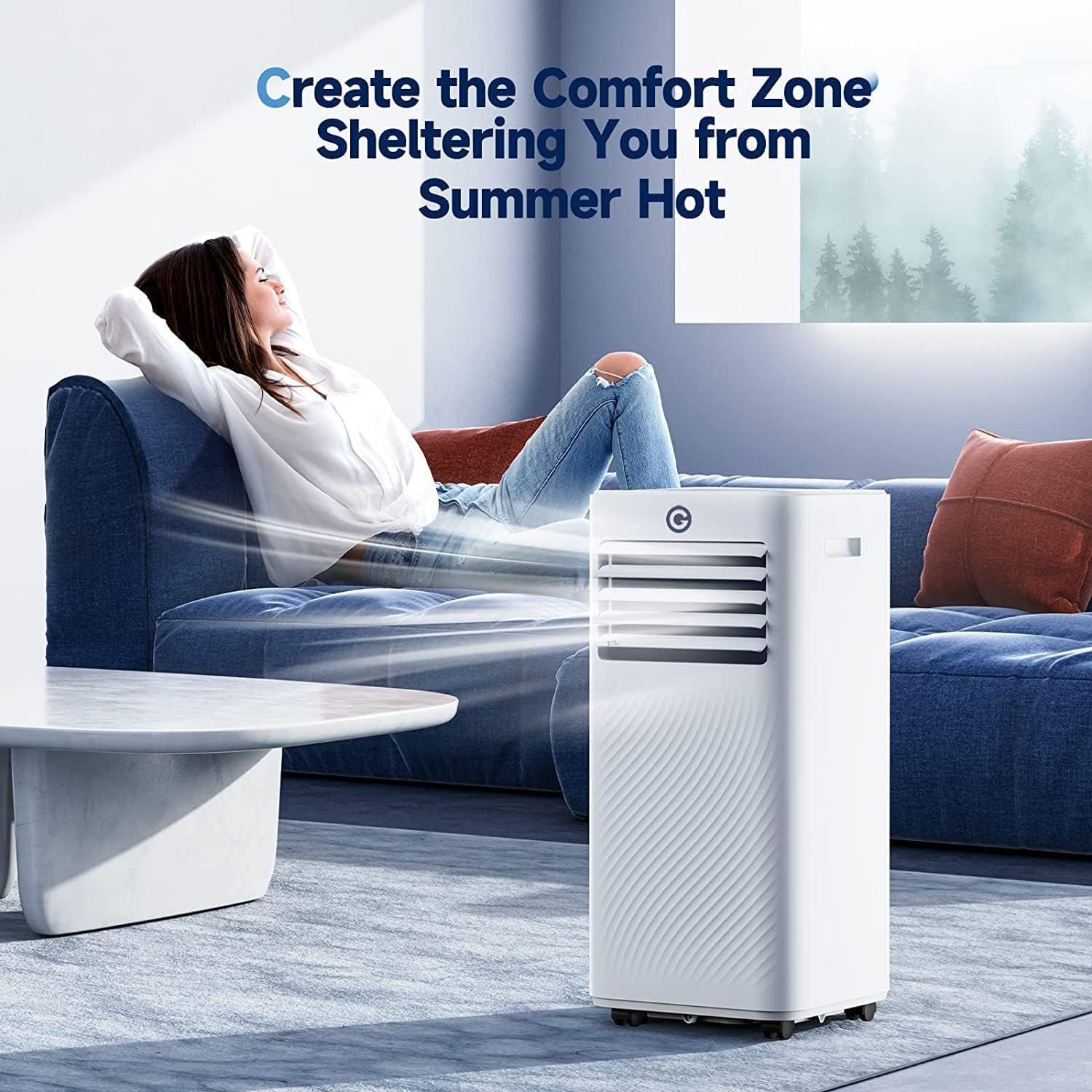 9000 BTU Air Conditioning Unit, 4-In-1 Portable Air Conditioner, Dehumidifier, Ventilation, Cooling Fan with 2 Fan Speeds,Digital Display, 24 Hour Timer & Window Venting Kit for Rooms Up to 300sq.ft