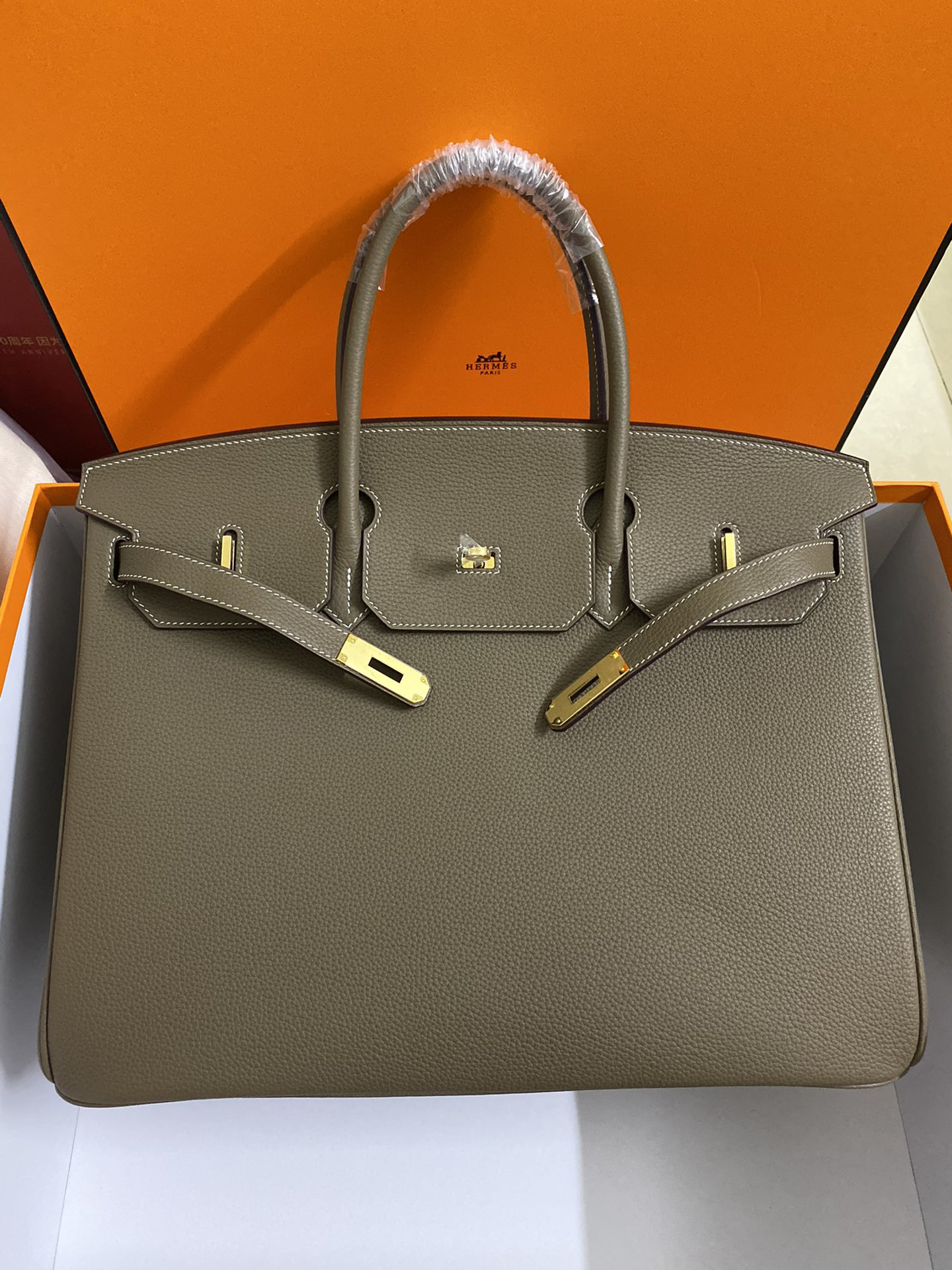 [TOP] HERMES Birkin Togo Leather 40cm - Etoupe & GHW