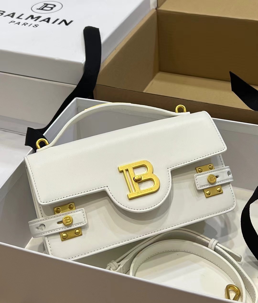 [TOP] BALMAIN Cowhide Bag 23*14*8cm - White - 711 Luxury