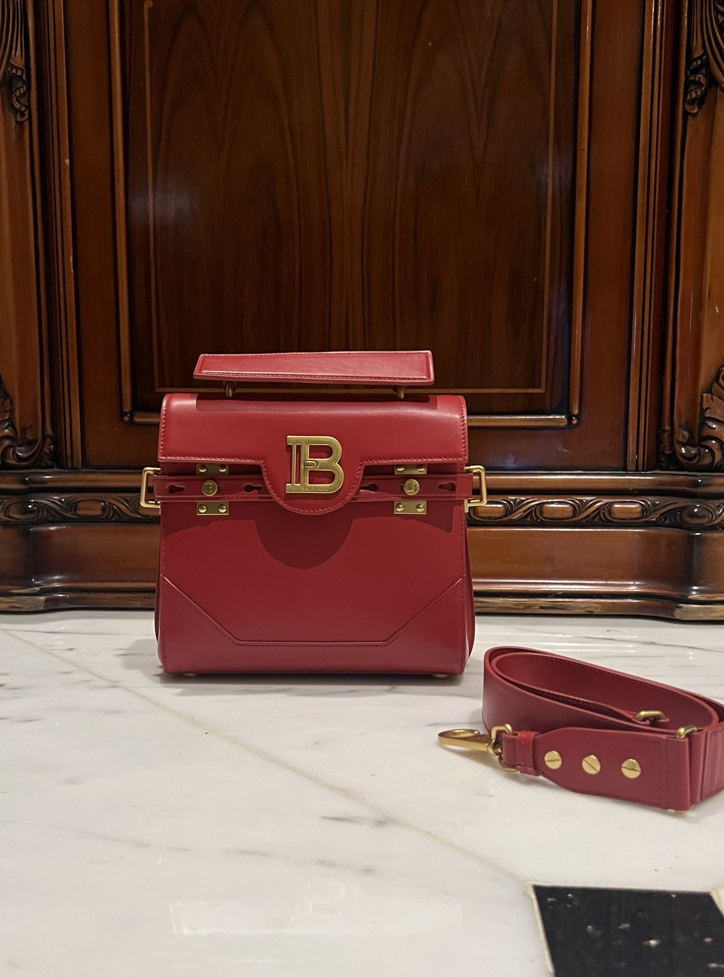 [TOP] BALMAIN Cowhide Bag 23*20*11cm - Red - 711 Luxury