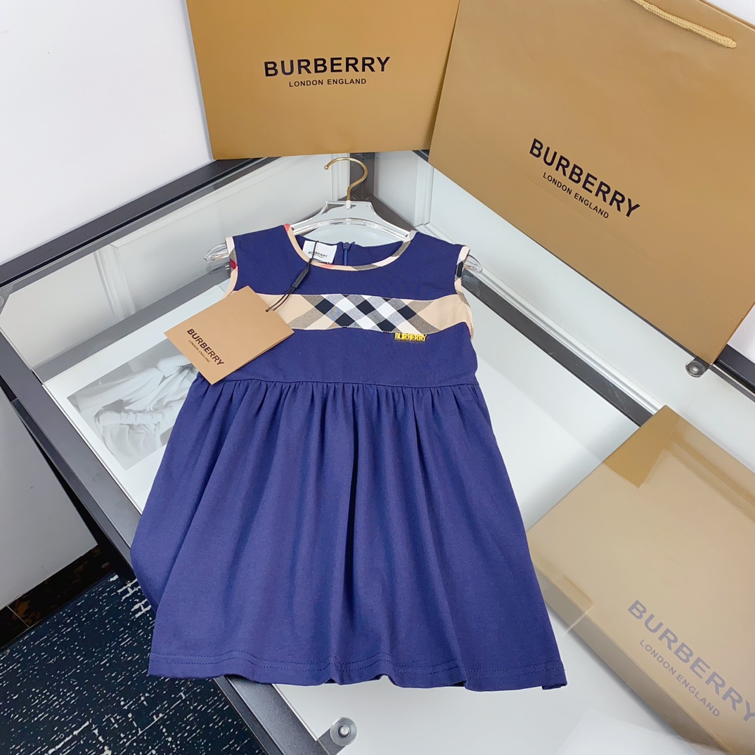 Burberry Baby Girls White Vintage Plaid Spliced Sleeveless A-Line Tank Dress Toddler Kids Sizes 90-130