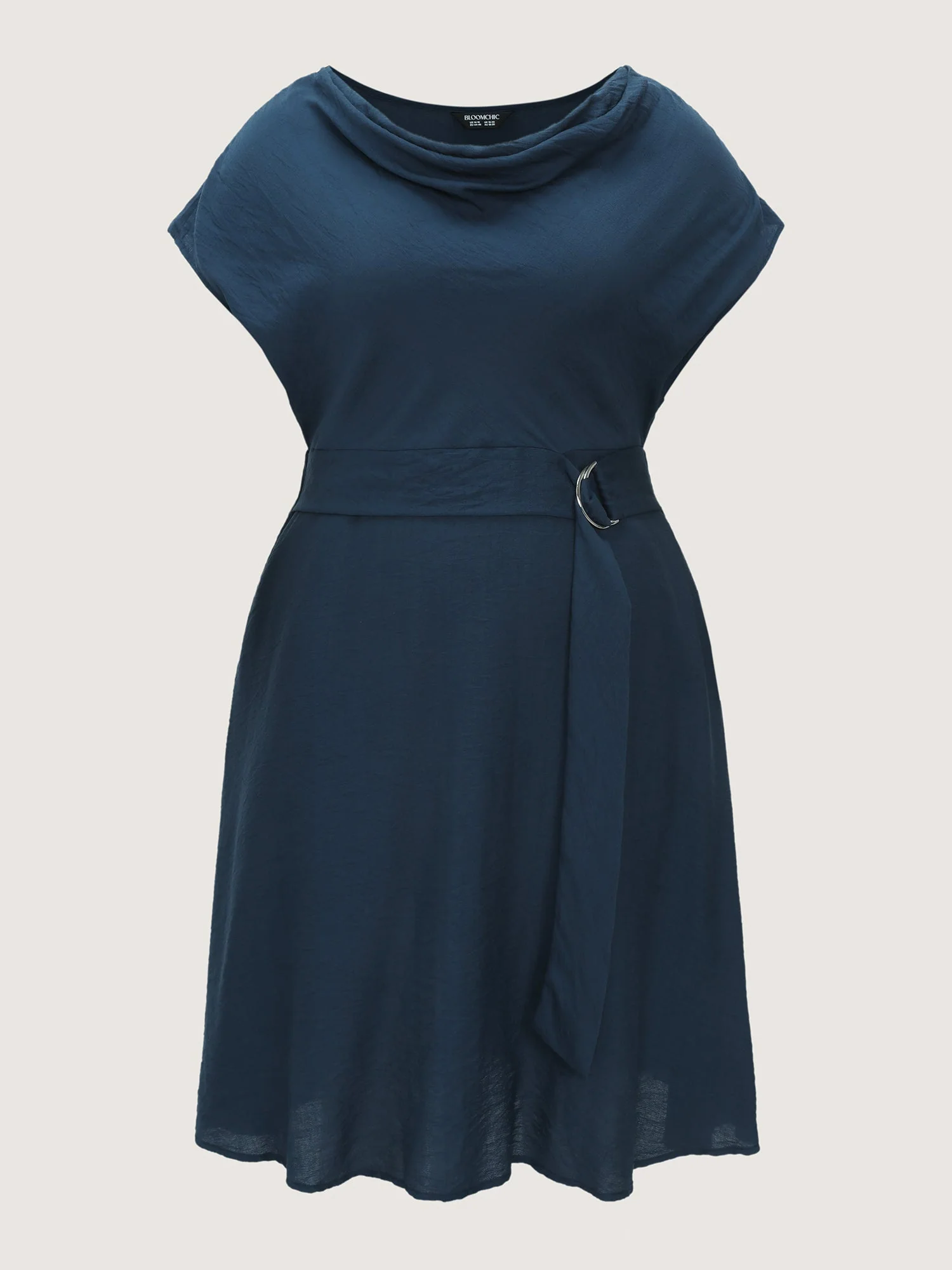 Draped Cowl Neckline Plain Midi Dress
