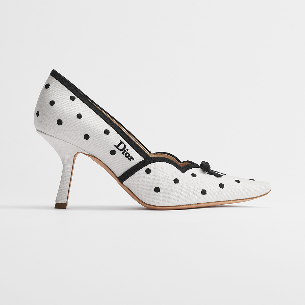 Dior black Shoes DIOR Dior Romance Pump Black Cotton Embroidered with White PolkaDior Motif #395844 View 2 | Nigo Office