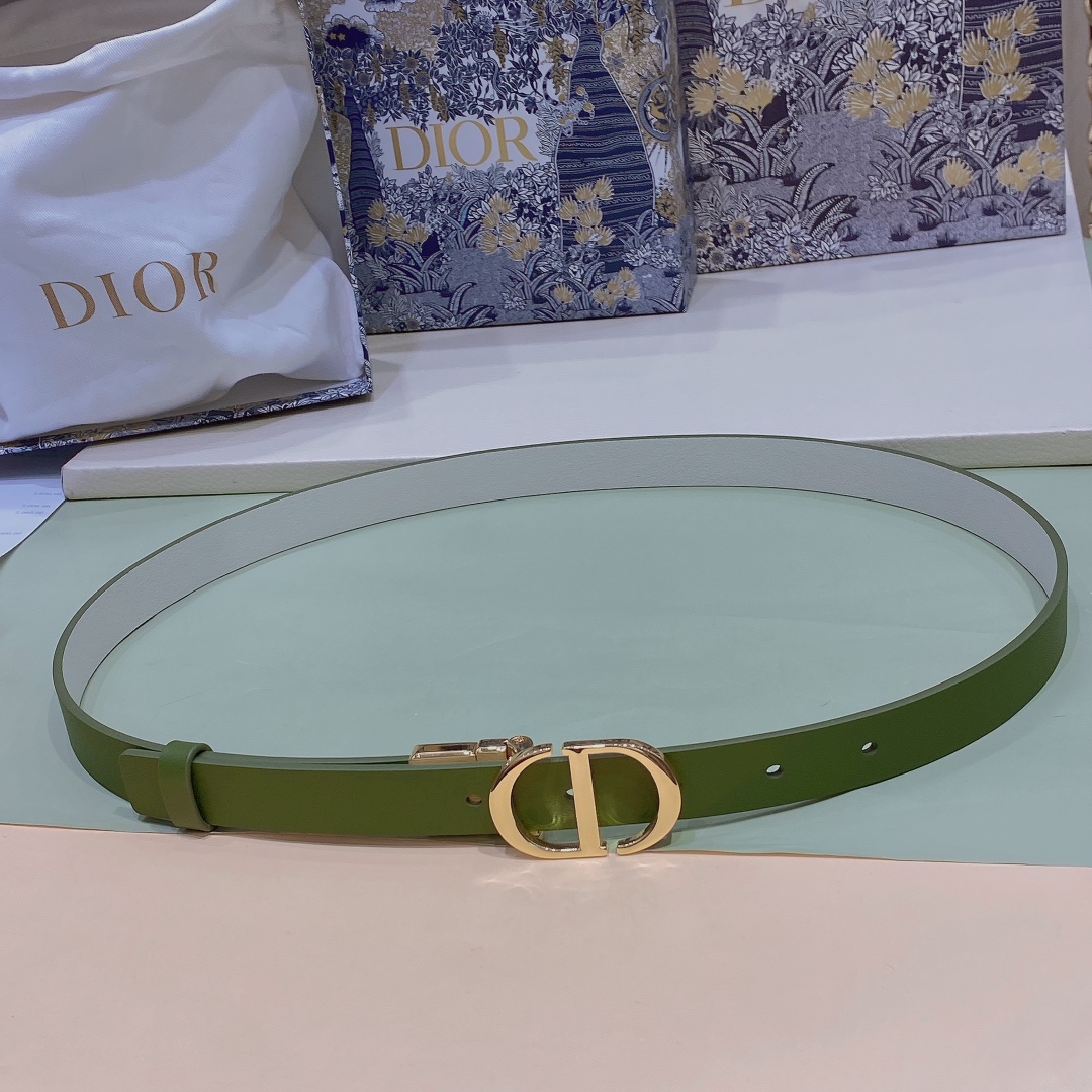 [TOP] Christian Dior Belt Cowhide 20mm - Green and White - 711 Luxury
