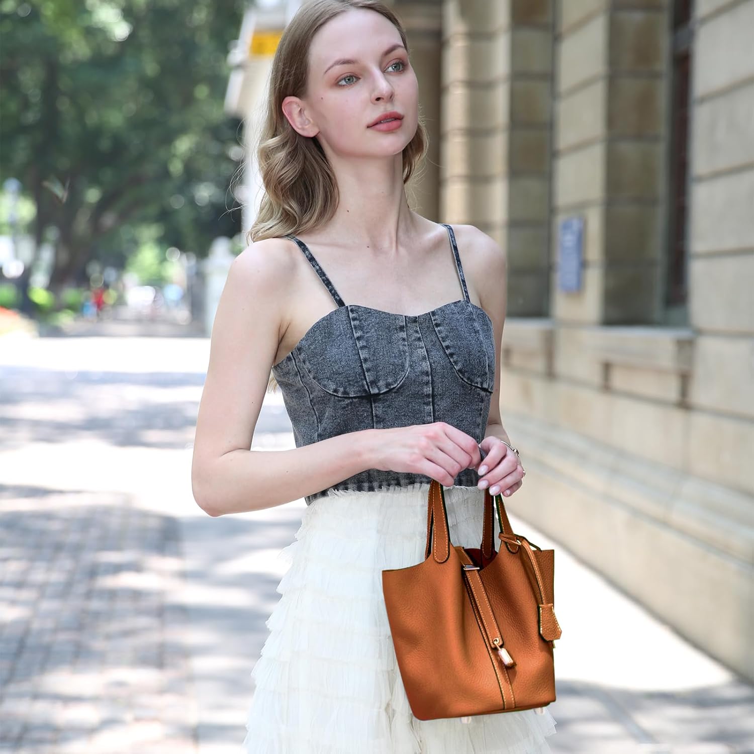 Designer Leather Bucket Bags for Women: Trendy Genuine Leather Tote Purses - Best Luxury Satchel Ladies Top-Handle Handbags for Traver & Work(Brown)