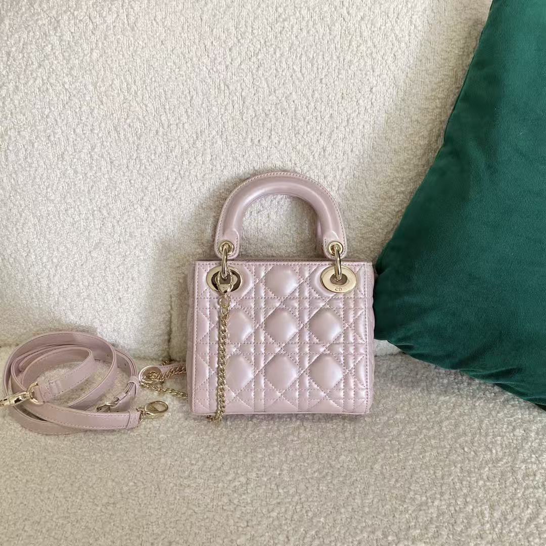 [TOP] Christian Dior Lady Dior Bag Lambskin 17x15x7cm - Pearl Pink - 711 Luxury