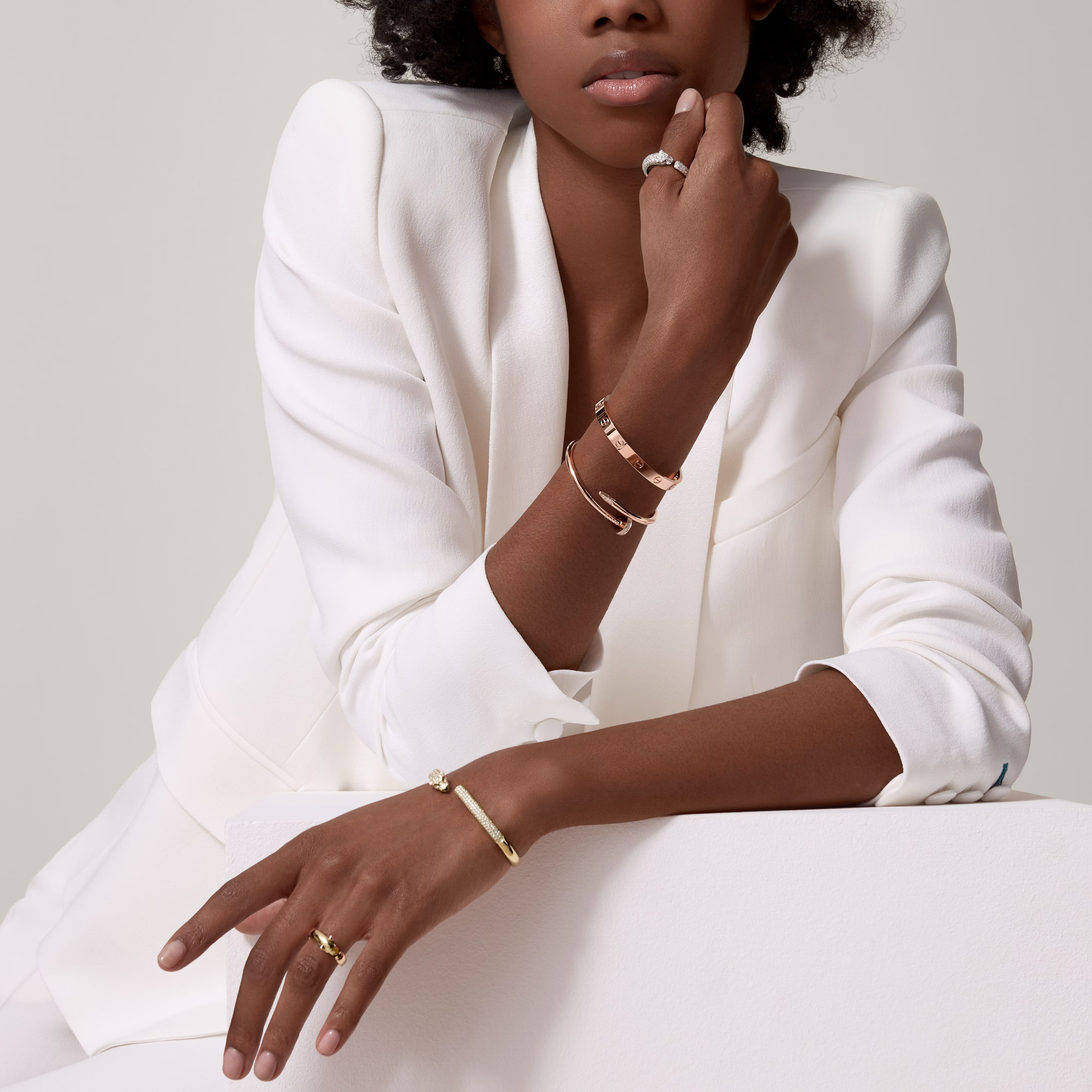 Carty Panther Pure Bracelet,Rose  Gold, Emerald & Moissanite