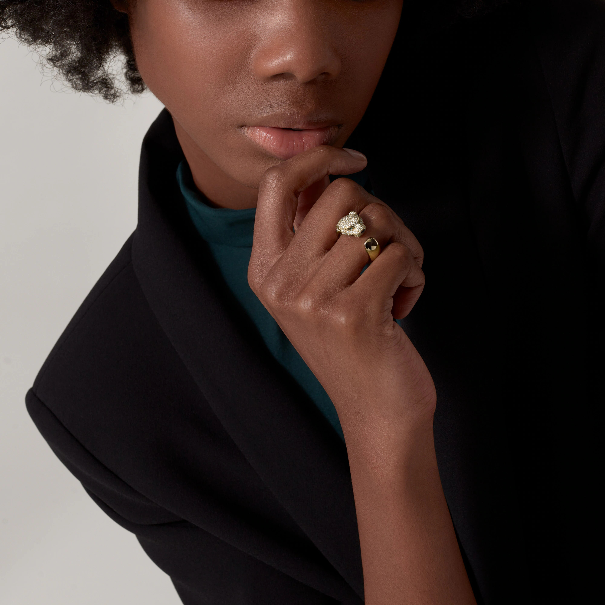 Carty Panther Pure Ring, Yellow Gold, Medium Model ,Half-Paved