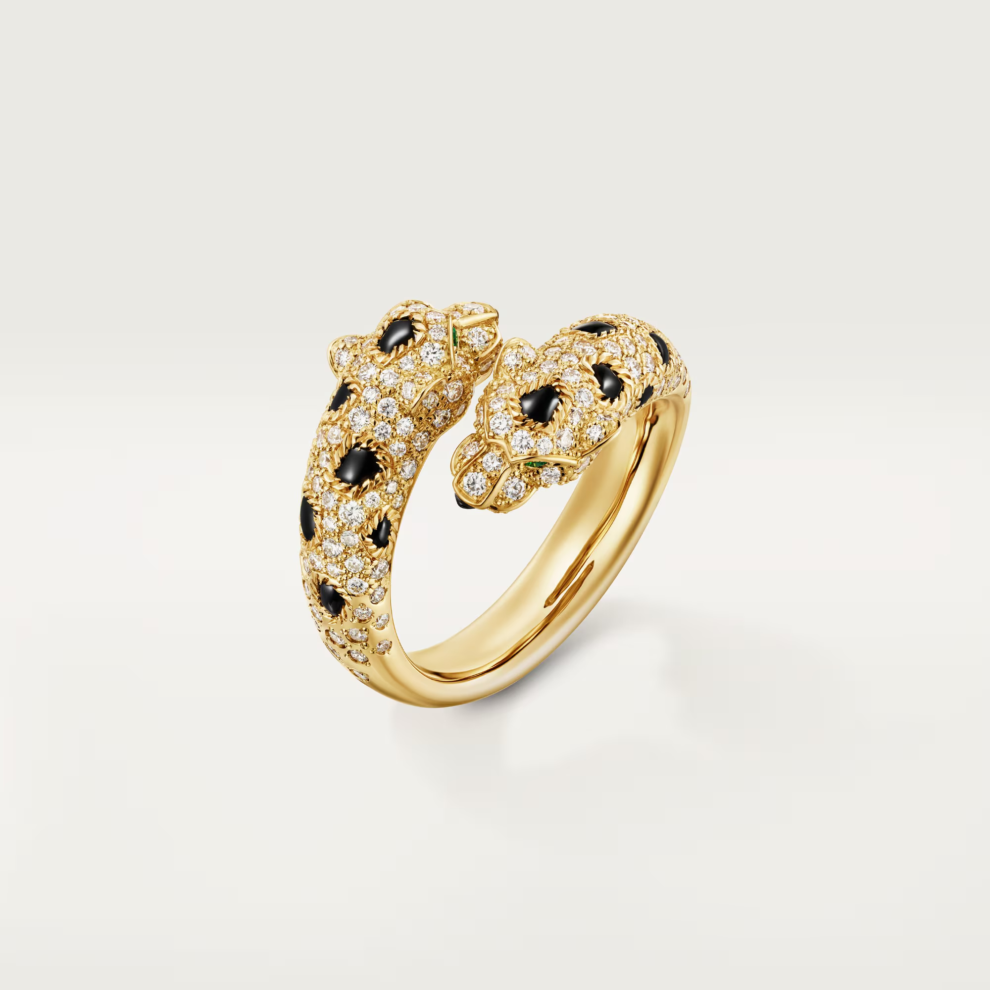 Carty Panther Motif Ring, Yellow Gold, Double Head ,Semi-Paved