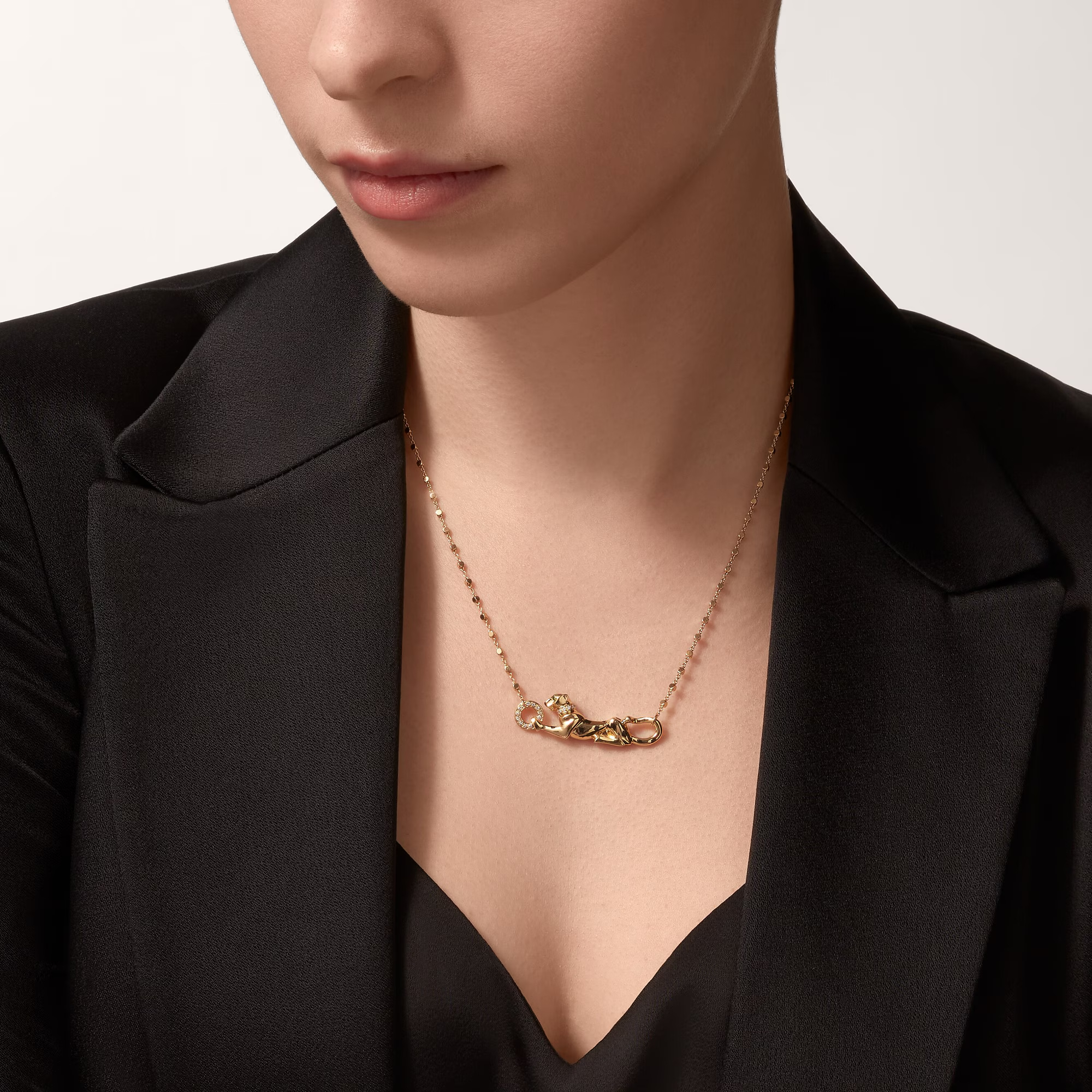 Carty Panther Pure Necklace, Yellow Gold, Black Lacquer