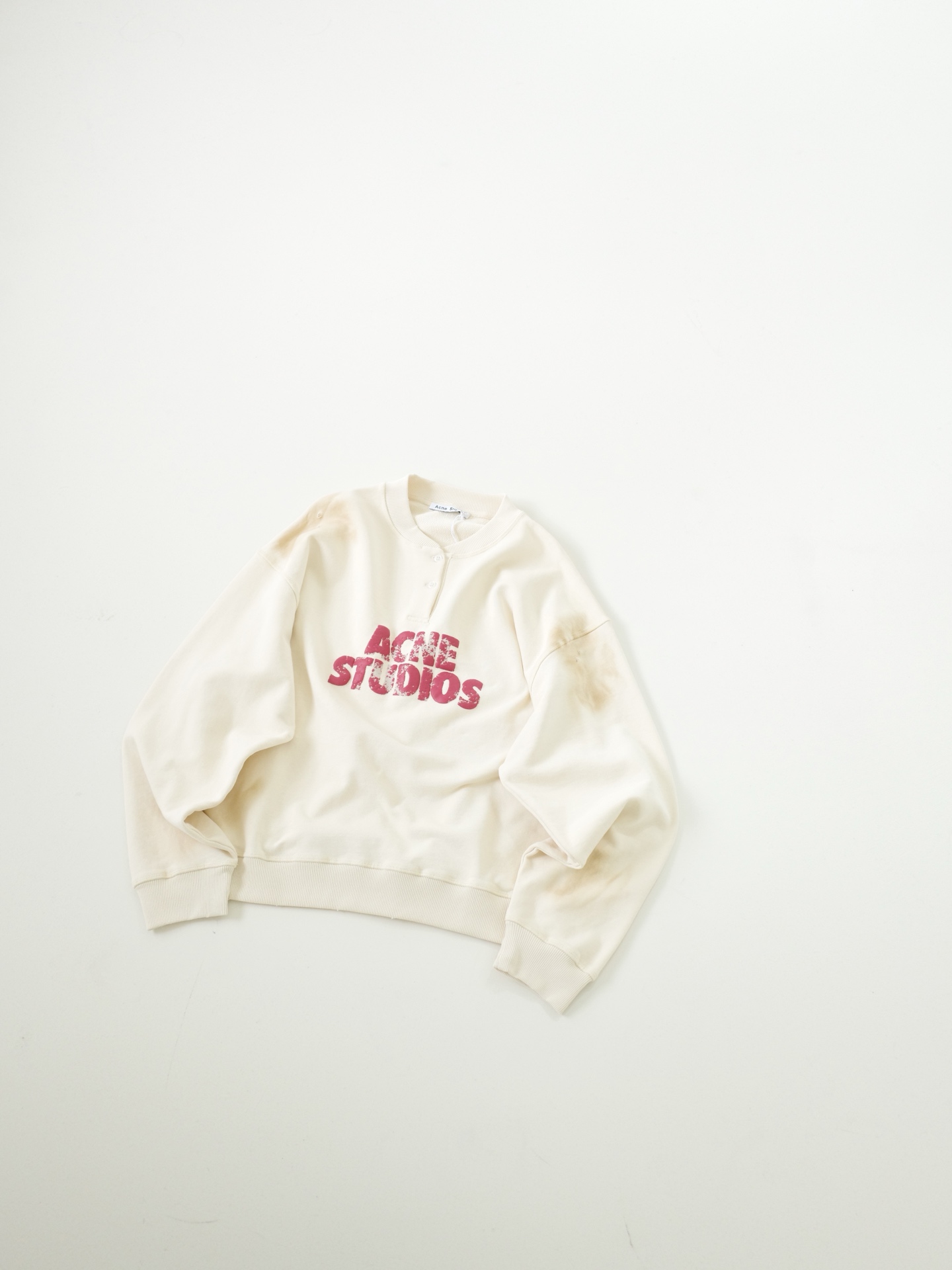 Acne Studios Clothing Acne Studios Broken Letters Distressed Henley Collar Sweatshirt #396651 View 2 | Nigo Office