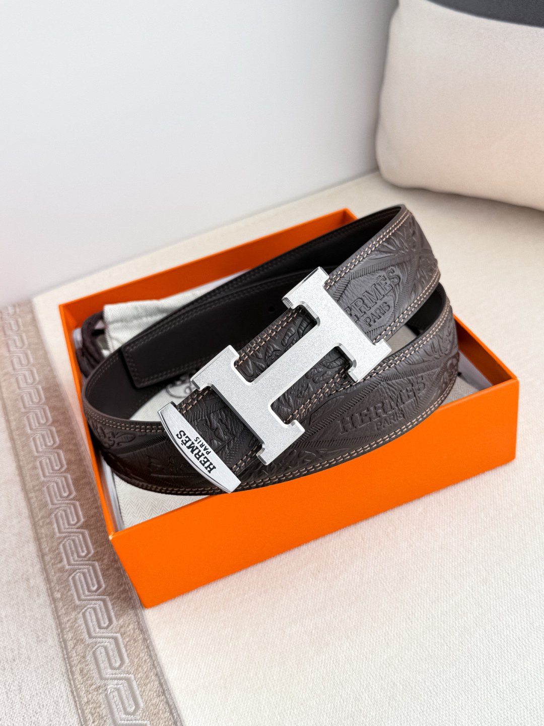 [TOP] HERMES Men's Buckle Logo Belt 3.8cm - Black - 711 Luxury