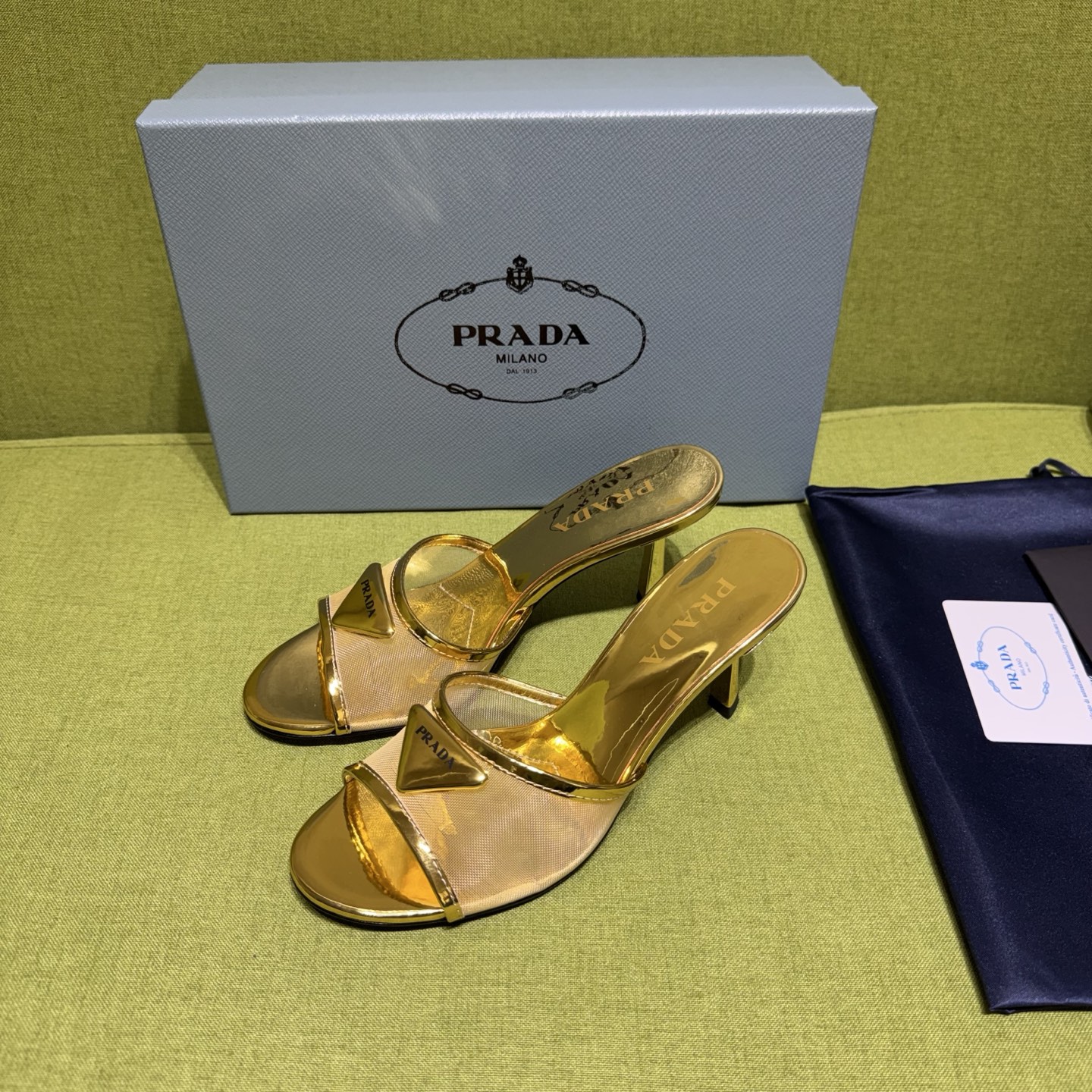 [TOP] PRADA 7.5cm High Heel Slippers - Gold - 711 Luxury