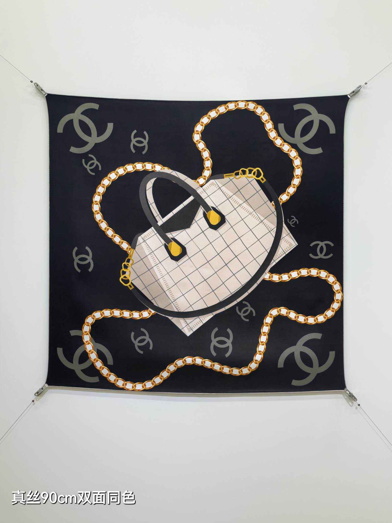 [TOP] CHANEL Silk Scarf 90x90cm - Black