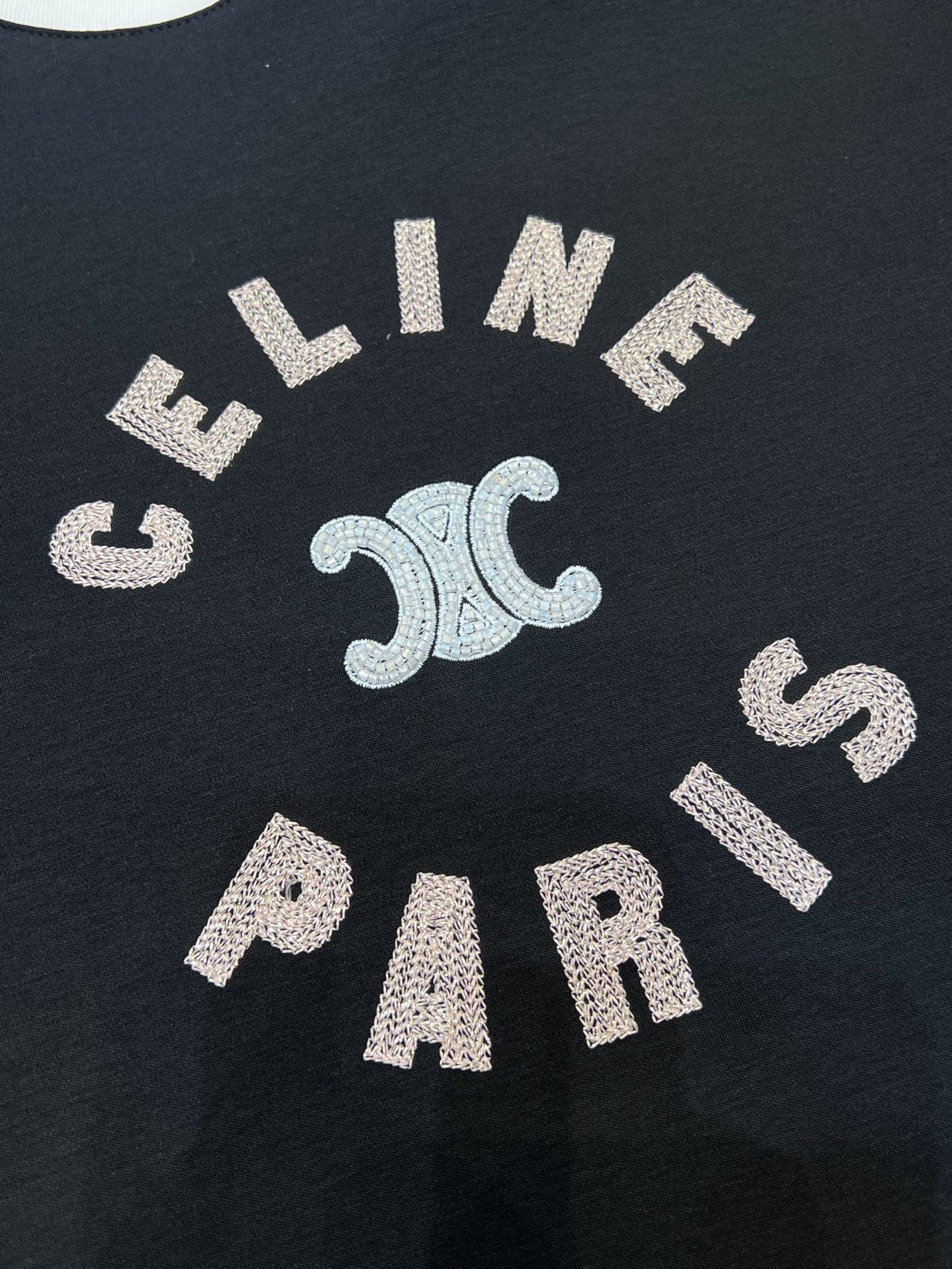 [TOP] CELINE Color Block Collar T-Shirt - Black