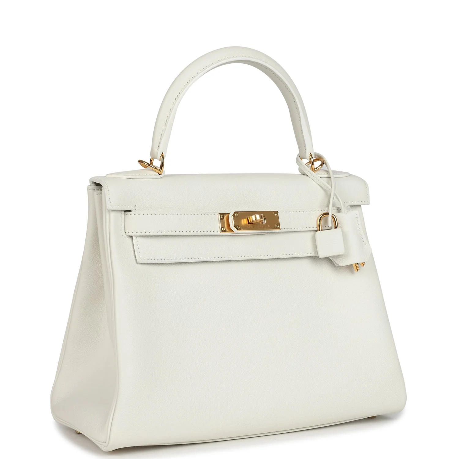 Hermes Kelly Retourne  White Evercolor Gold Hardware