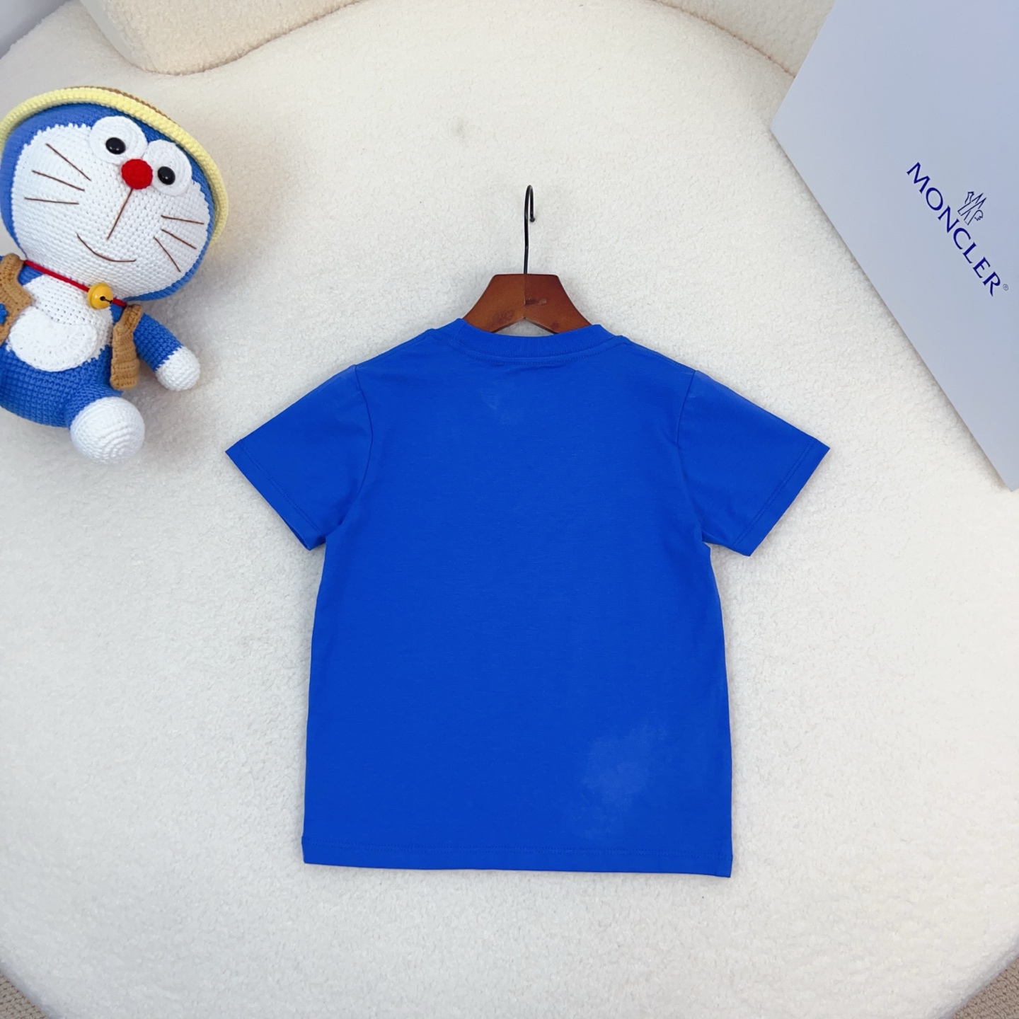 Balenciaga Unisex Kids Woven Patch Logo Crew Neck Short Sleeve T-Shirt Cotton Modal Boys Girls Summer Basic Tee Sizes 90-170 Blue