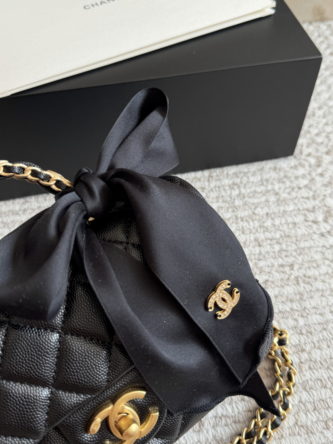 Chanel 25K Quilted Satin Bow Handbag with Gold-Tone Hardware (Replica)