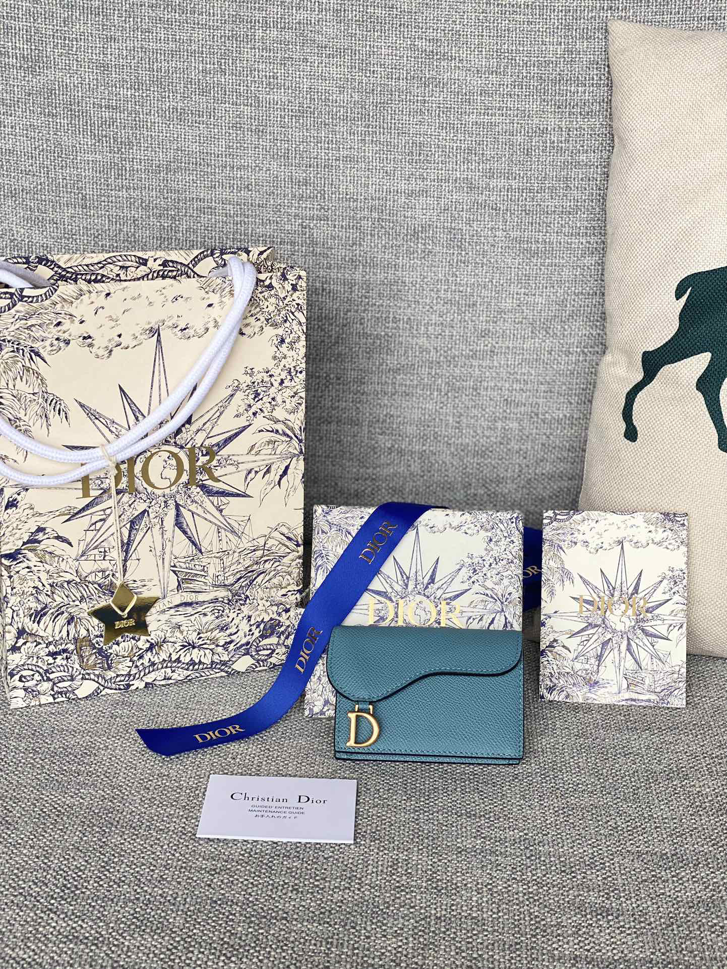 [TOP] Christian Dior Oblique Saddle Card Holder Cowhide 10.5x7x3cm - Blue - 711 Luxury