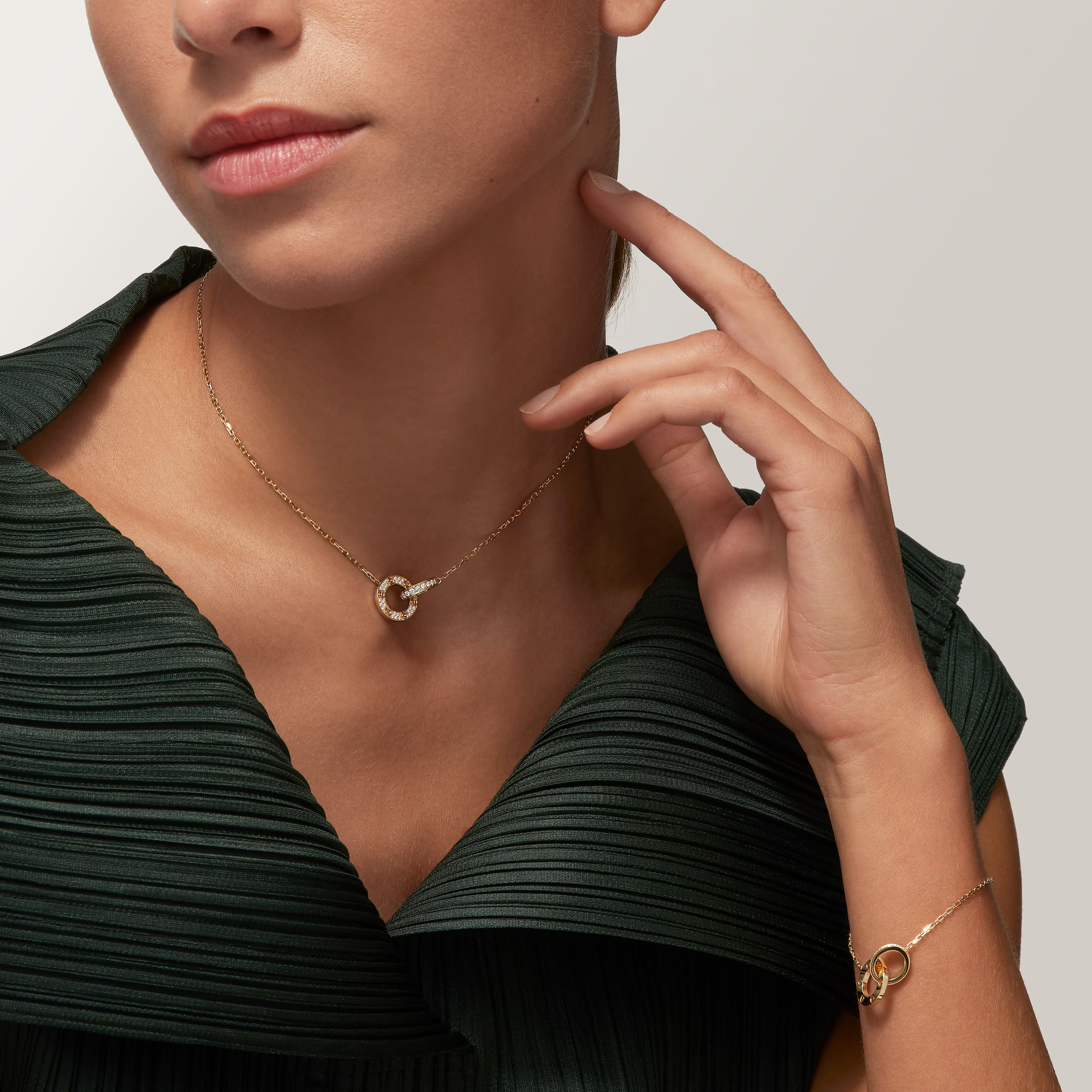 Carty Love Luna Loop Necklace, Yellow Gold, Paved Moissanite