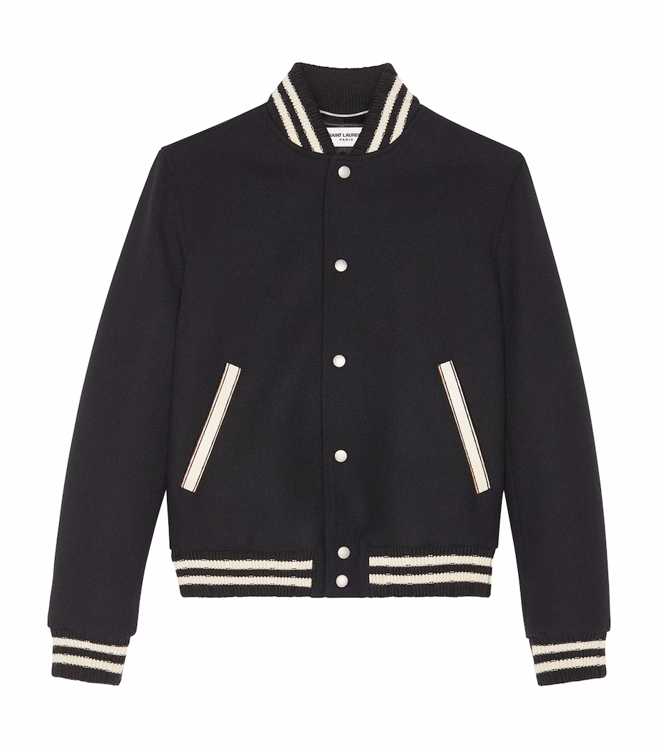 Saint Laurent Clothing Saint Laurent Wool-Rich Logo Bomber Jacket #393158 View 2 | Nigo Office