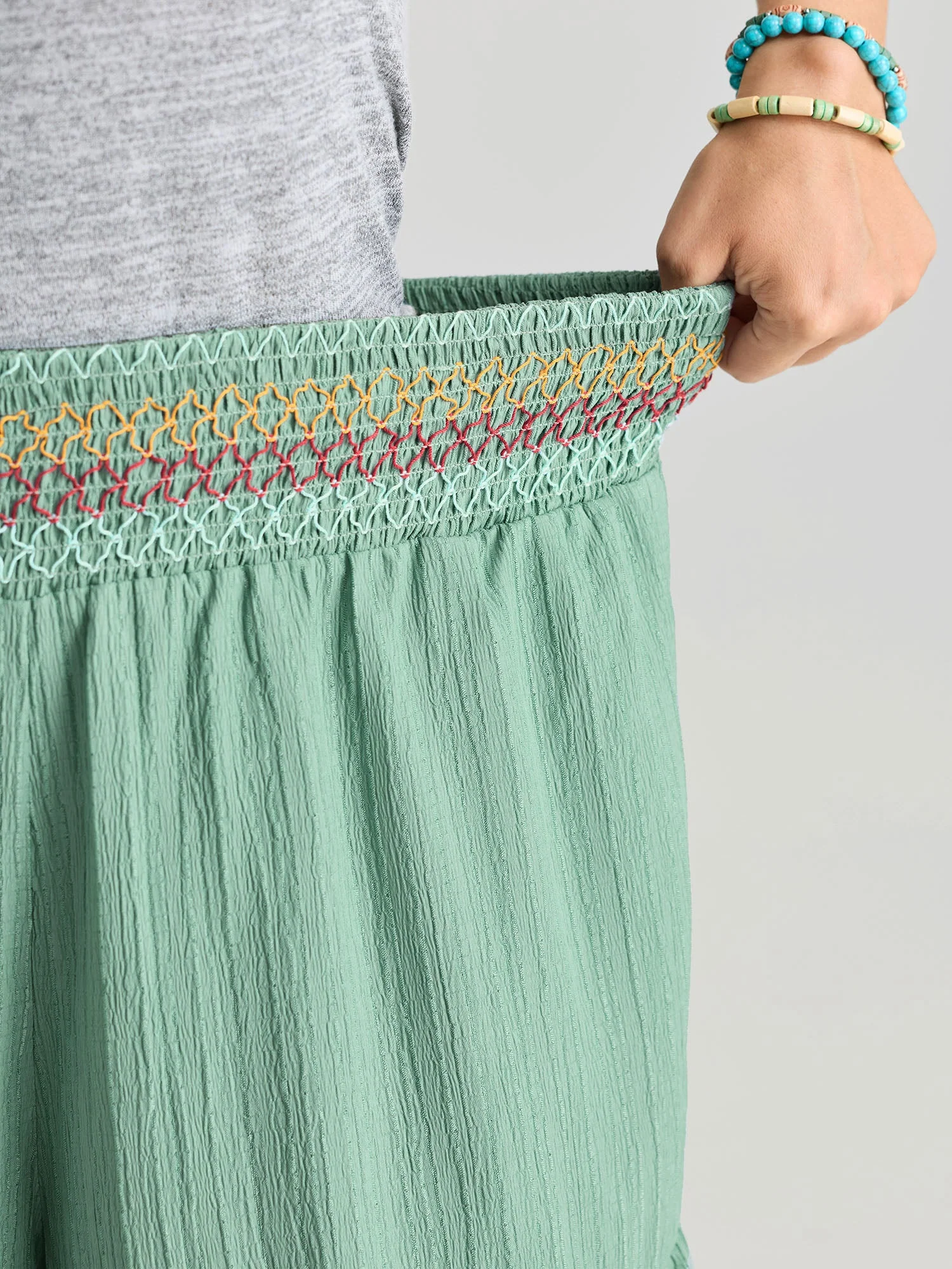Tiered Shirred Waist Flare Pants