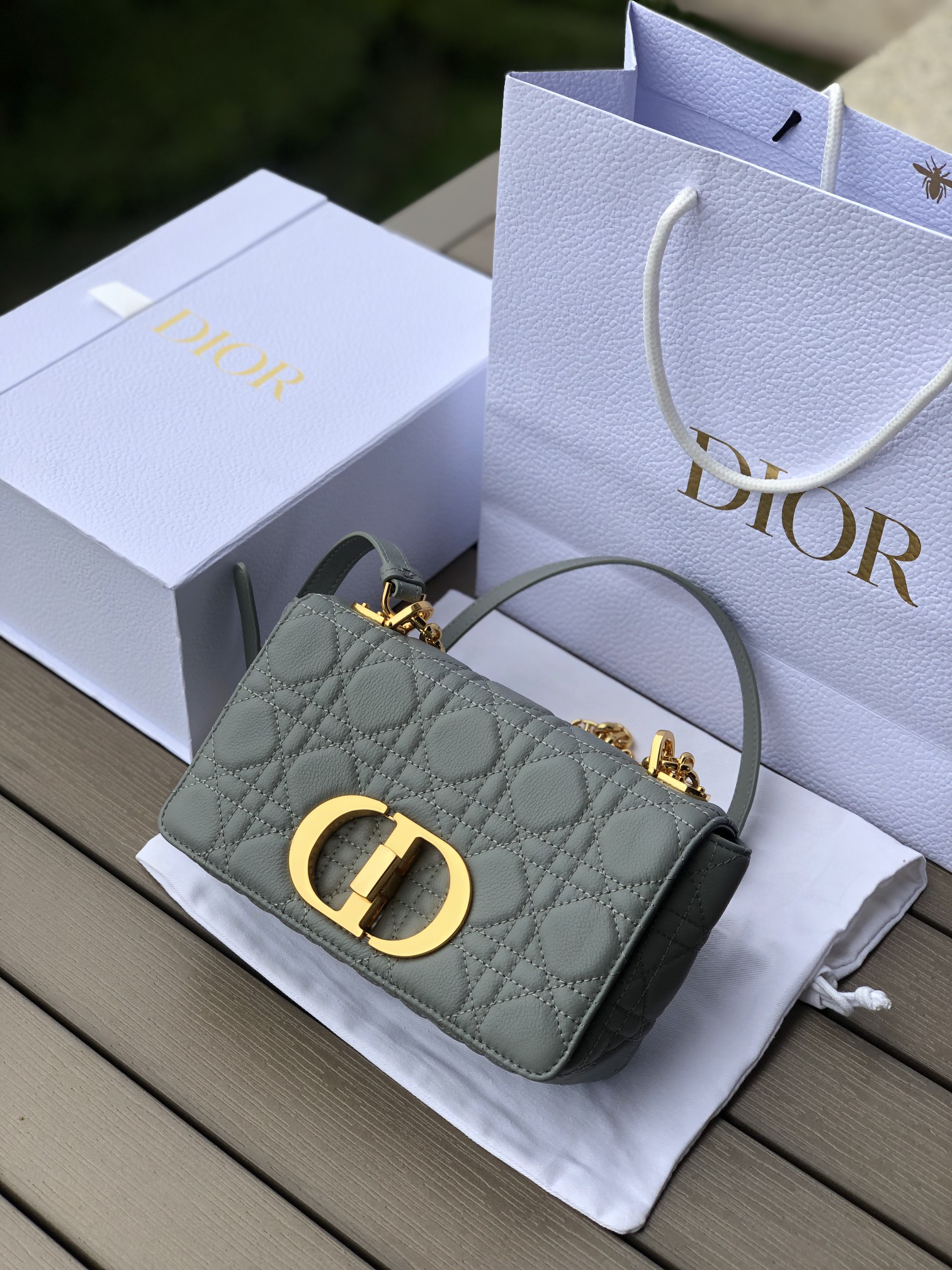 [TOP] Christian Dior Caro Bag Calfskin 20x12x7cm - Gray