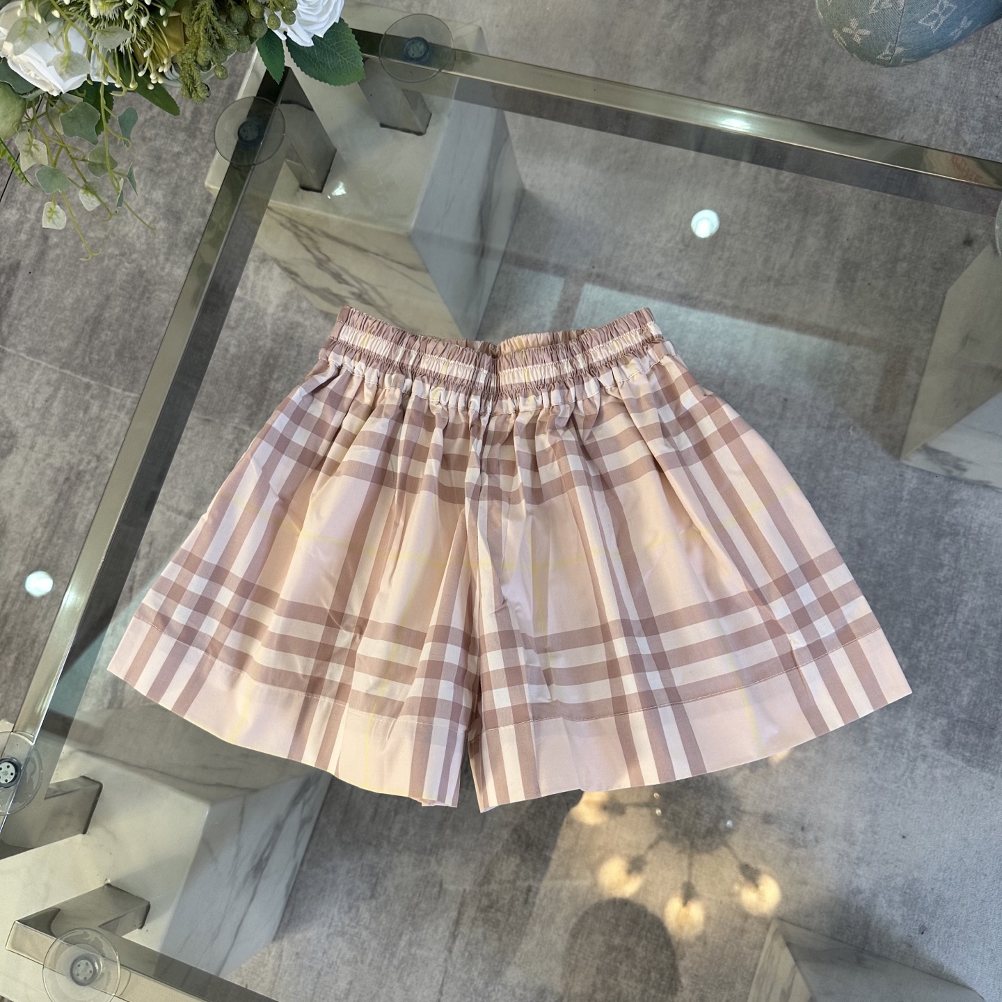 Burberry Unisex Kids Pink Vintage Check Woven Cotton Skort Elastic Waist Girls Boys British Retro Plaid Shorts Sizes 100-160