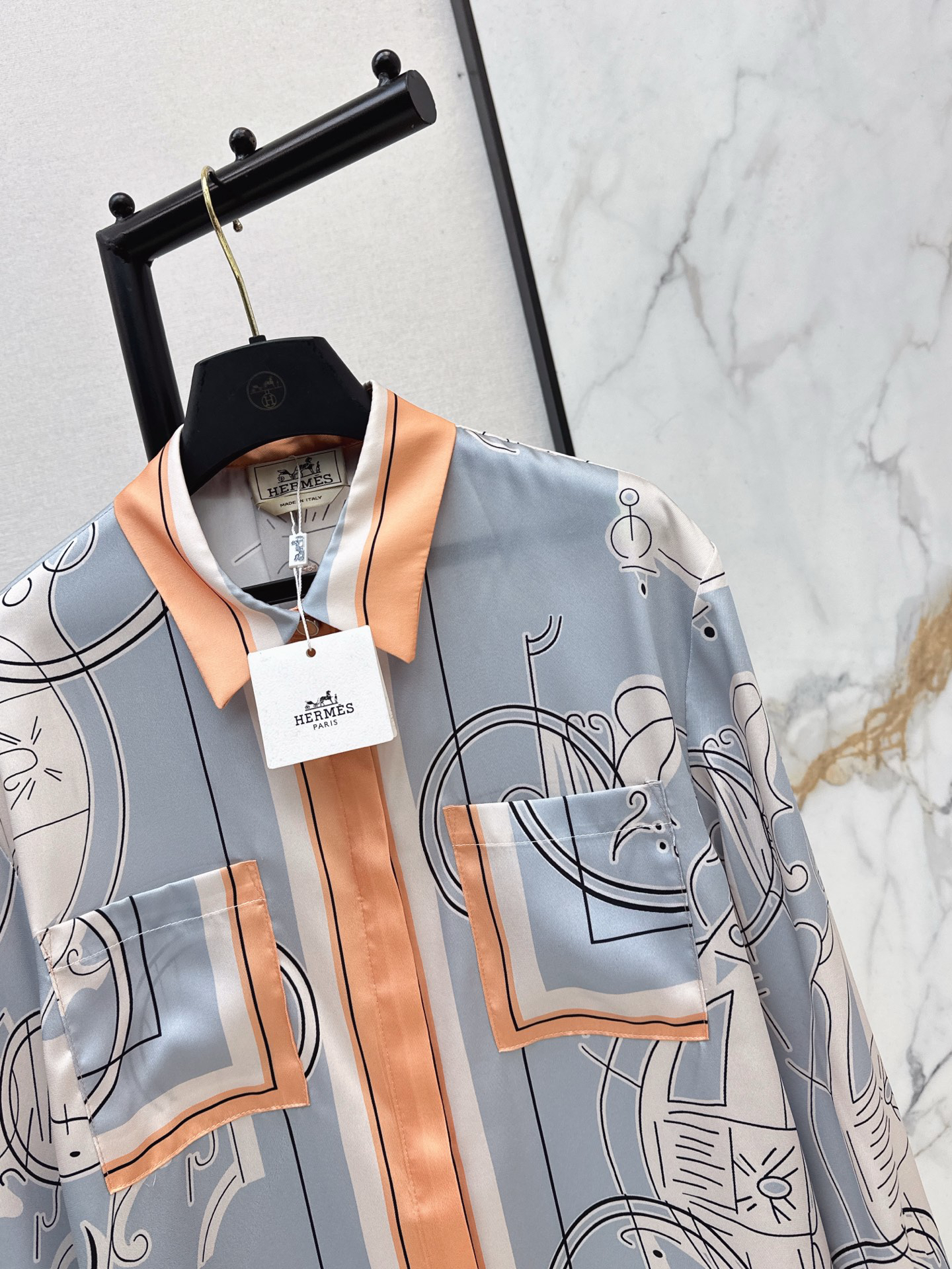 [TOP] HERMES Printed Shirt - Blue