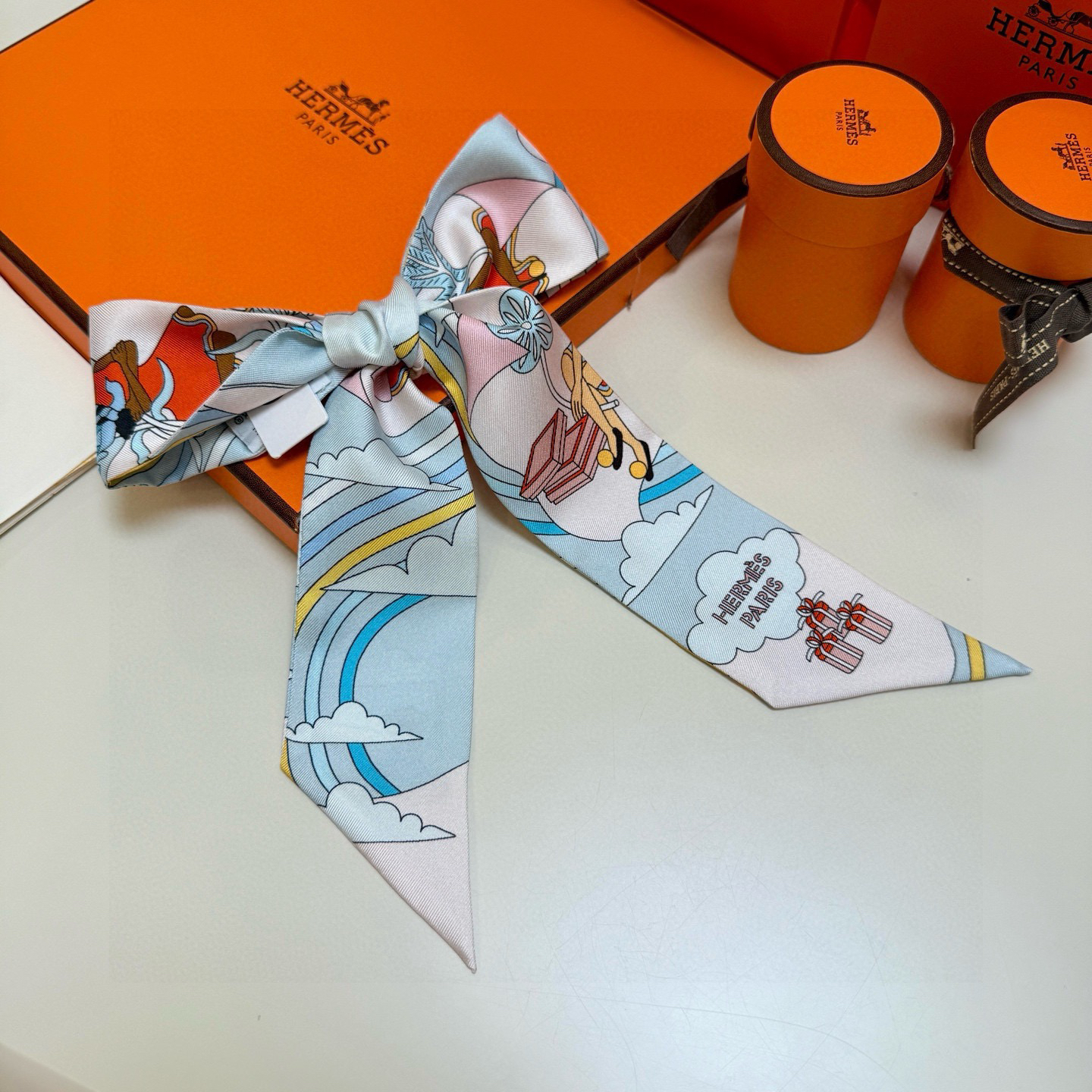 [TOP] HERMES Twilly Scarf 5x86cm - Gray - 711 Luxury