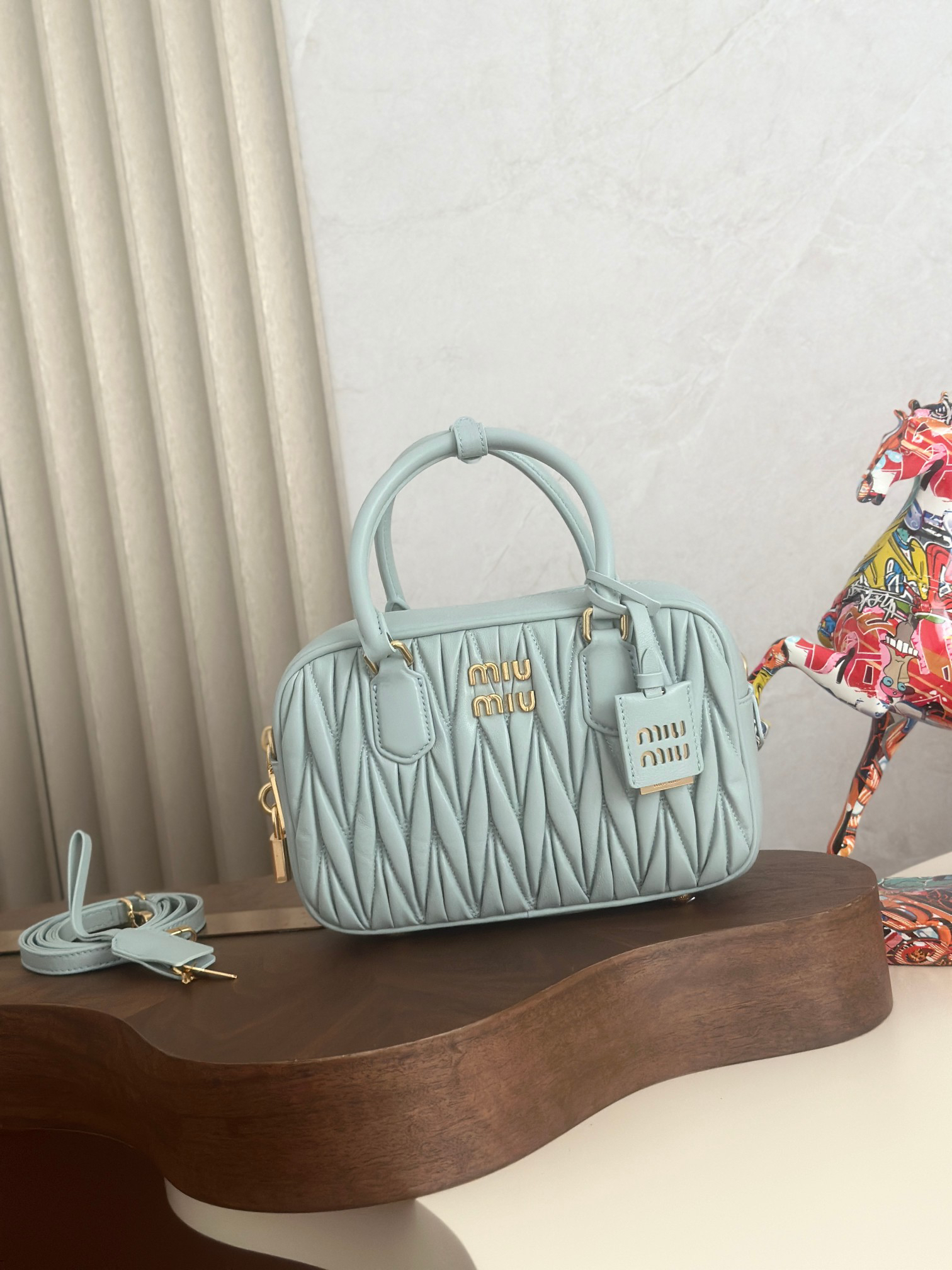 [TOP] Miu Miu Too Pretty Bowling Bag Lambskin 24x16x7.5cm - Blue - 711 Luxury
