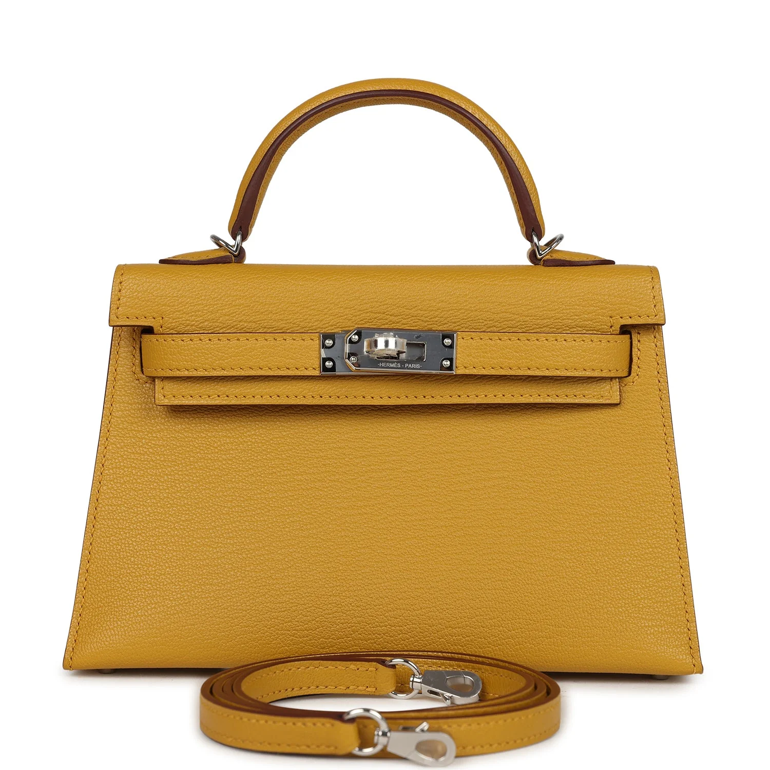 Hermes Kelly Sellier  Jaune Ambre Verso Ch��vre Mysore Palladium Hardware