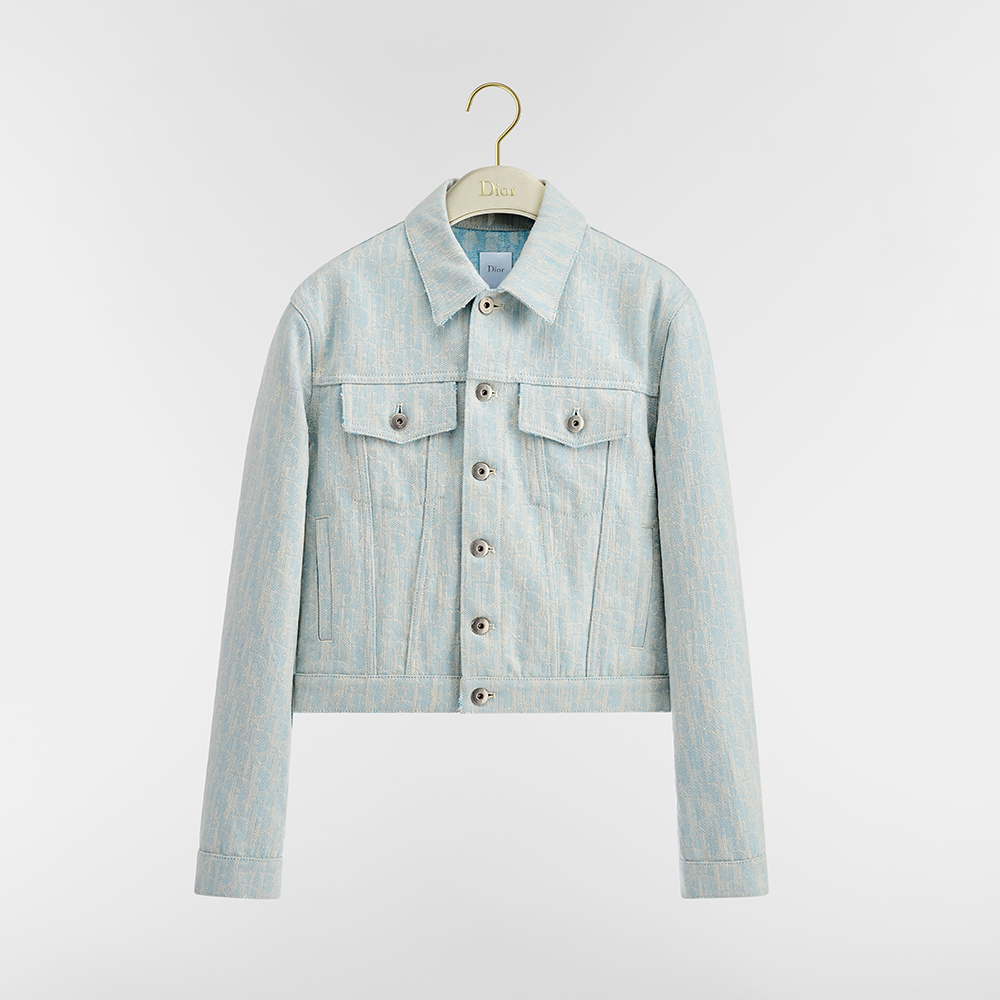 DIOR Cropped Jacket Light Blue Dior Oblique Washed Cotton Denim #386397