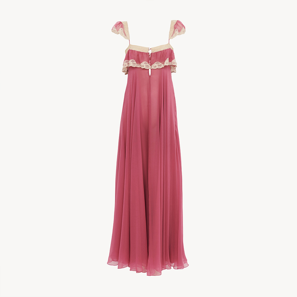 Chloé Fluid Long Dress With Lace Divine Red #388665